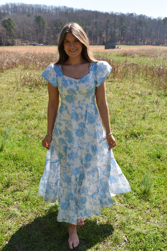 Baby Blue Floral Maxi Dress