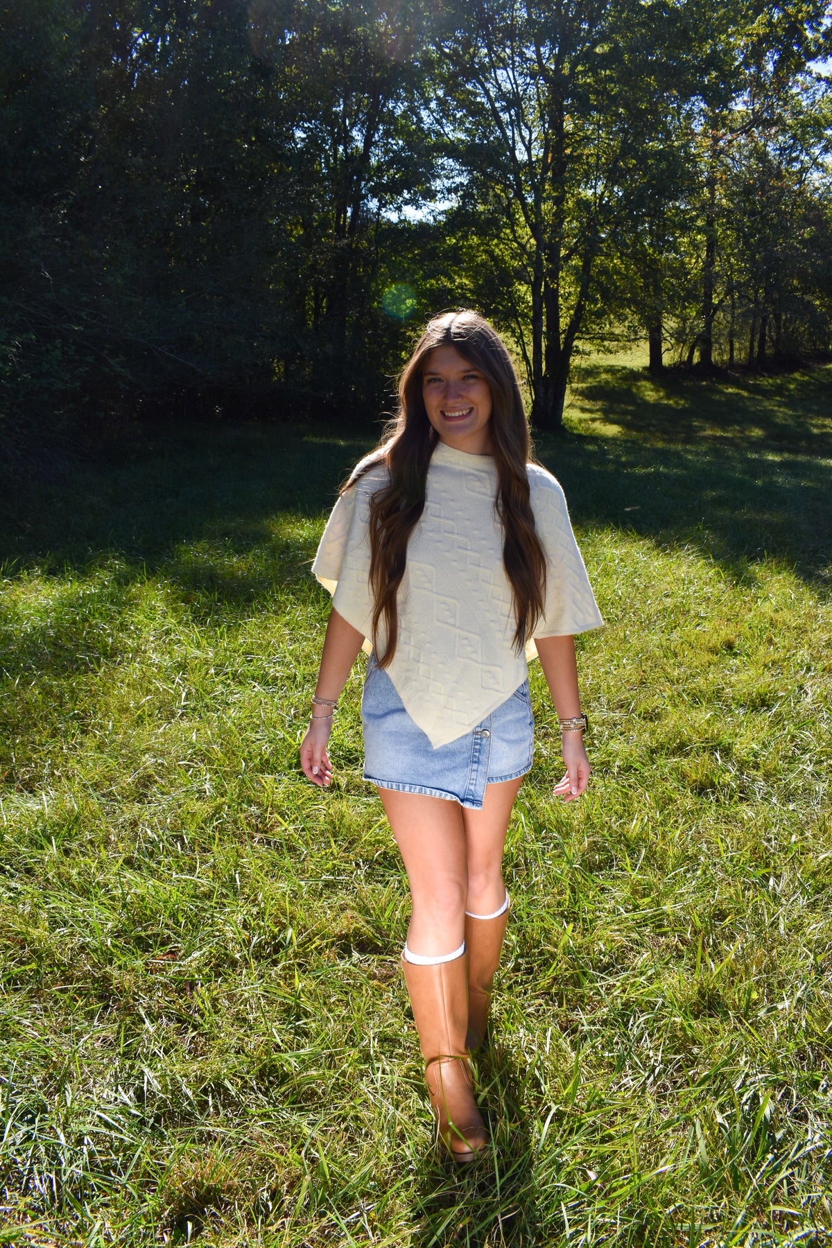 Cable Knit Poncho: White