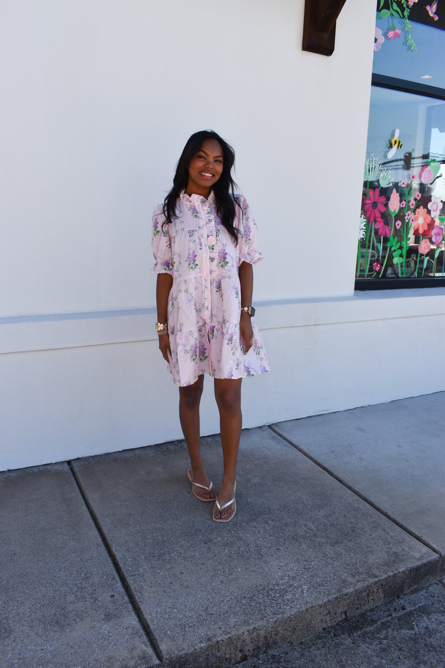 Pink Floral Ruffle Baby Doll Dress