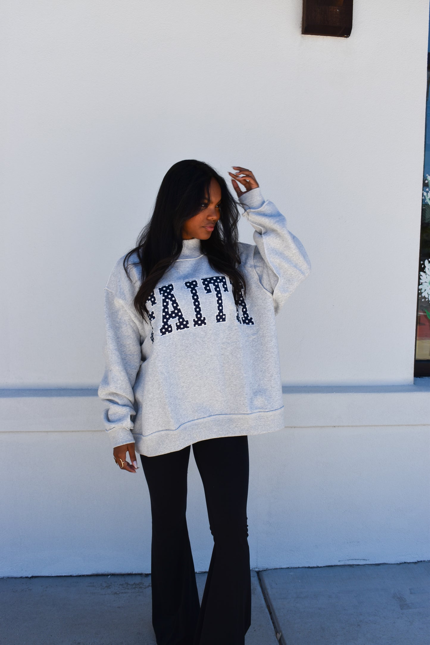 'FAITH' Embroidered Polka Dot Mockneck