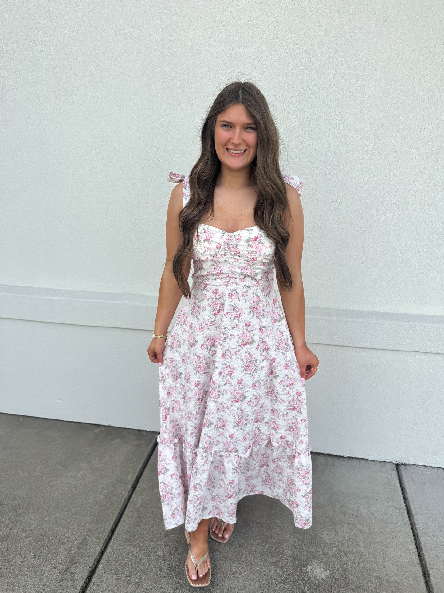 Tiffany Floral Ruched Detail Maxi Dress