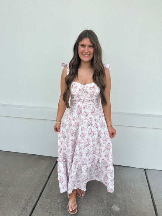 Tiffany Floral Ruched Detail Maxi Dress