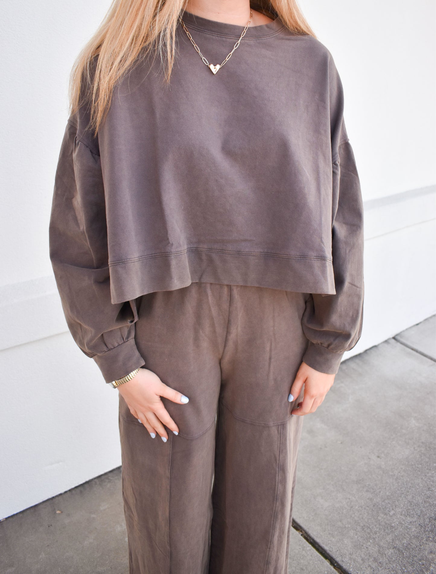 Washed French Terry Ruffle Sweatshirt