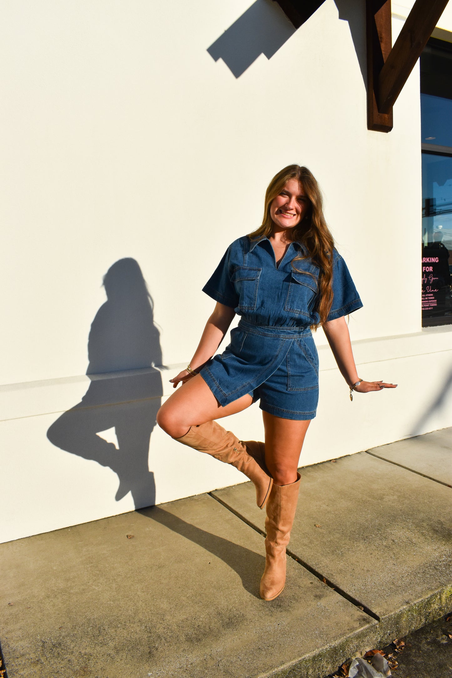 Denim Romper W/ Pockets & Wrap Detail