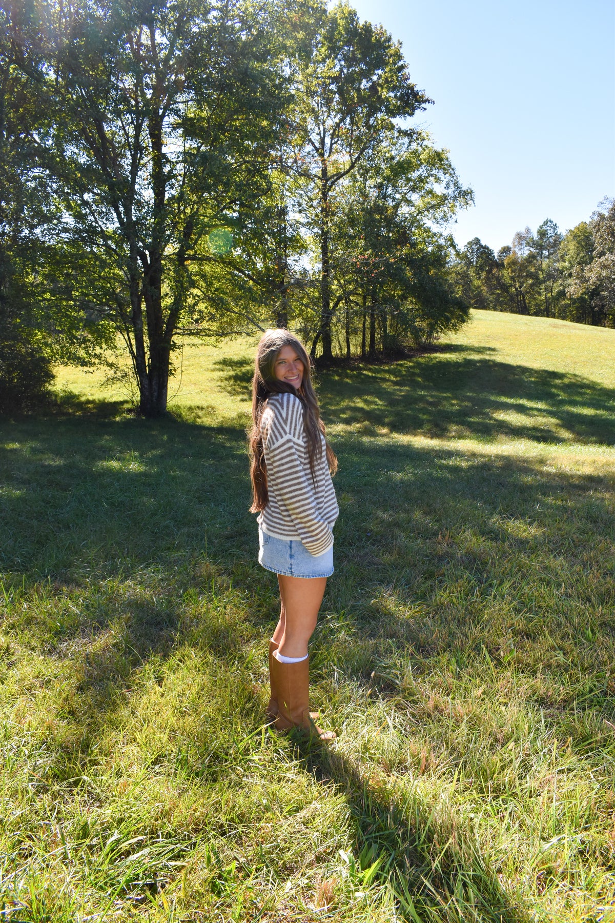 Beige Stripe Henley Pullover