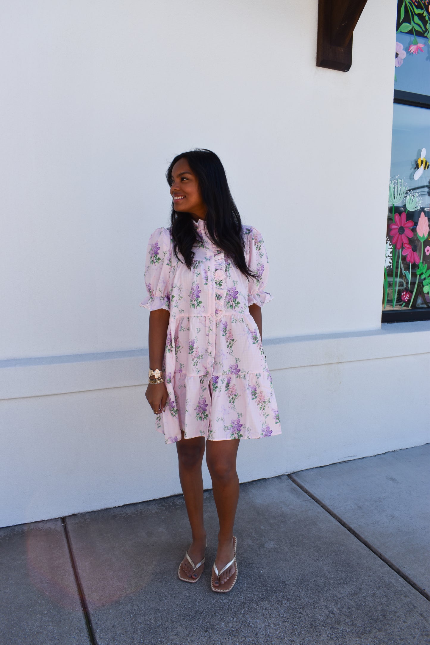 Pink Floral Ruffle Baby Doll Dress