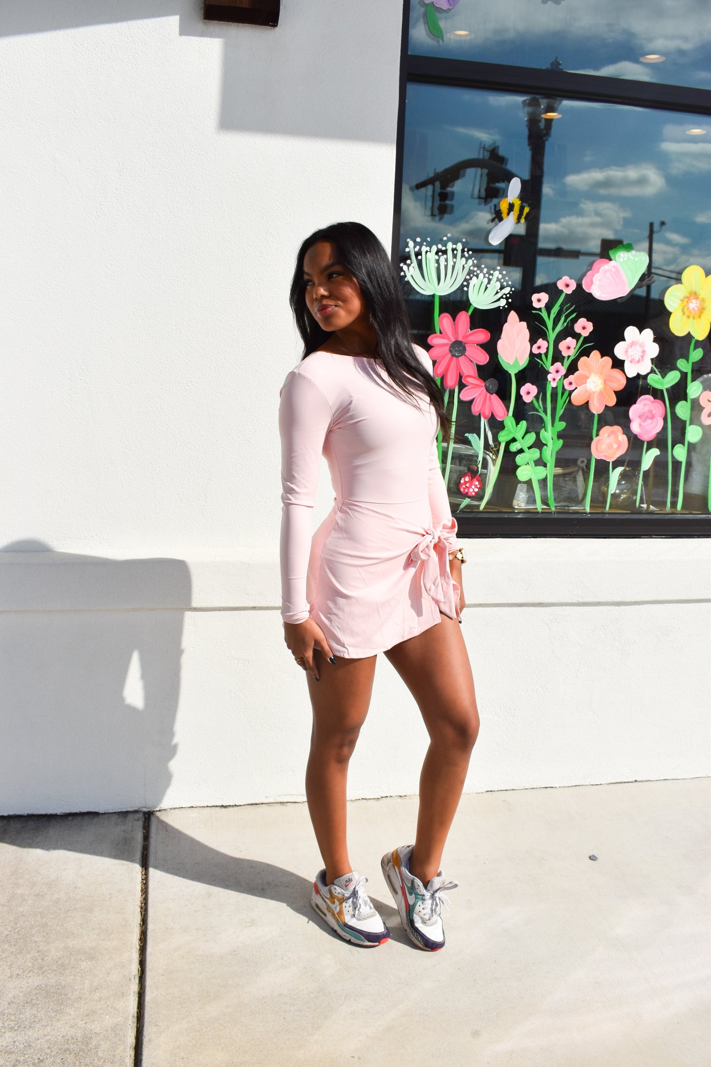 Long Sleeve Wrap Tie Front Dress