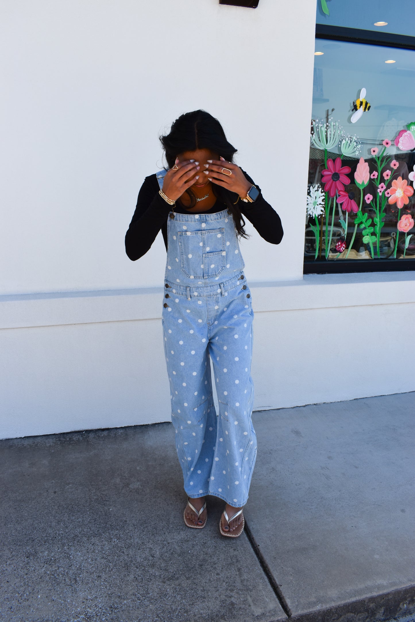 Denim Polka Dot Barrel Overalls