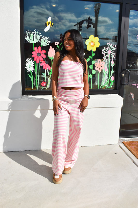 Pink Love Stripe Bandeau Top