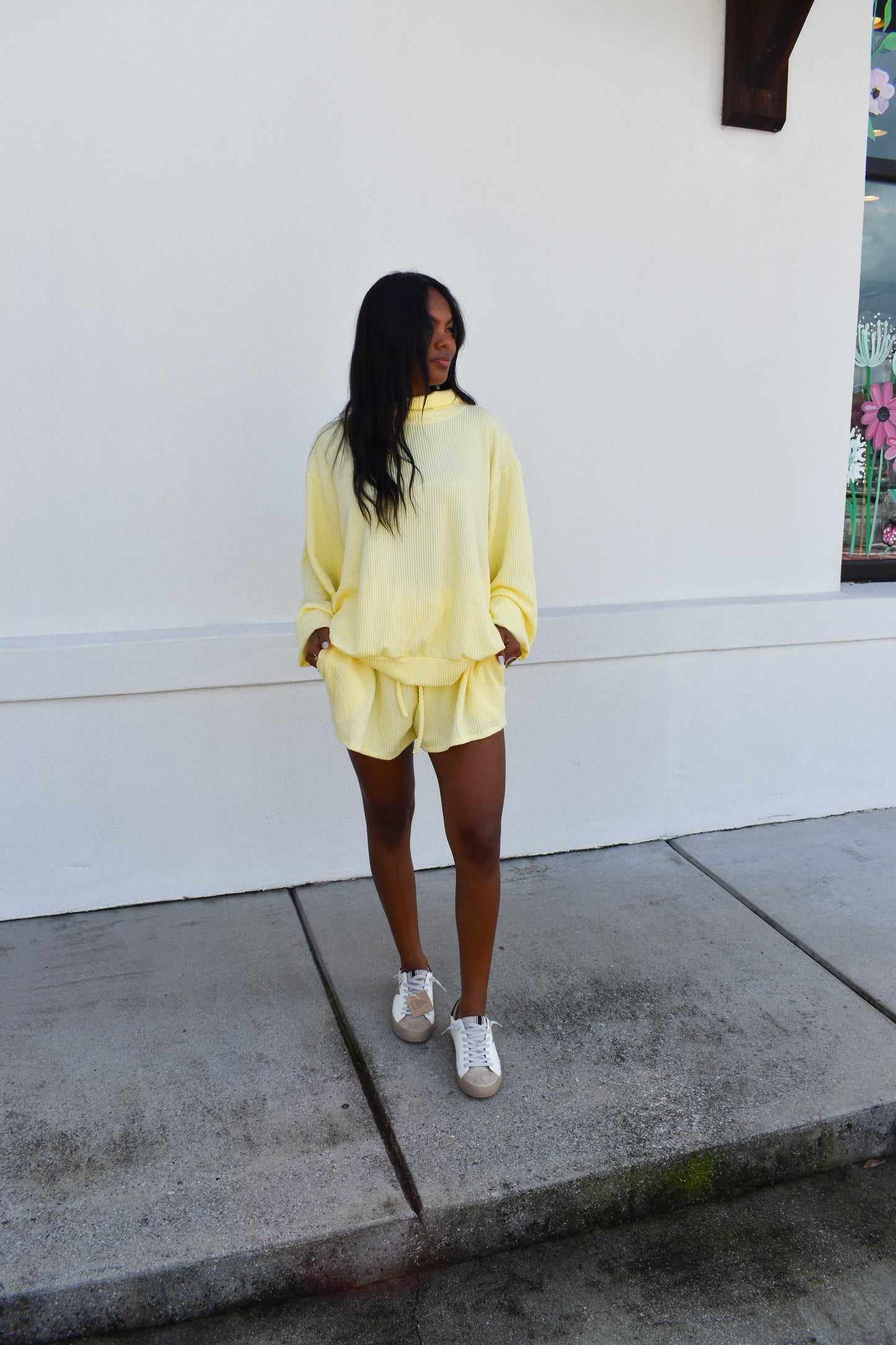 Yellow Waffle Knit Mockneck