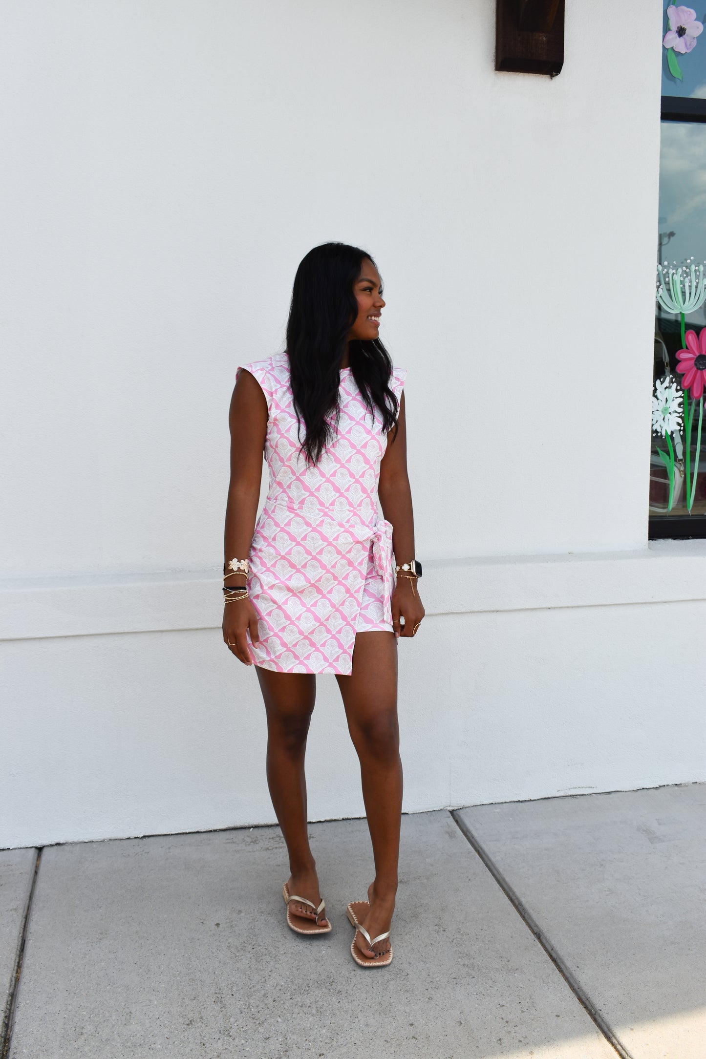 Print Warp Front Side Tie Detail Mini Dress