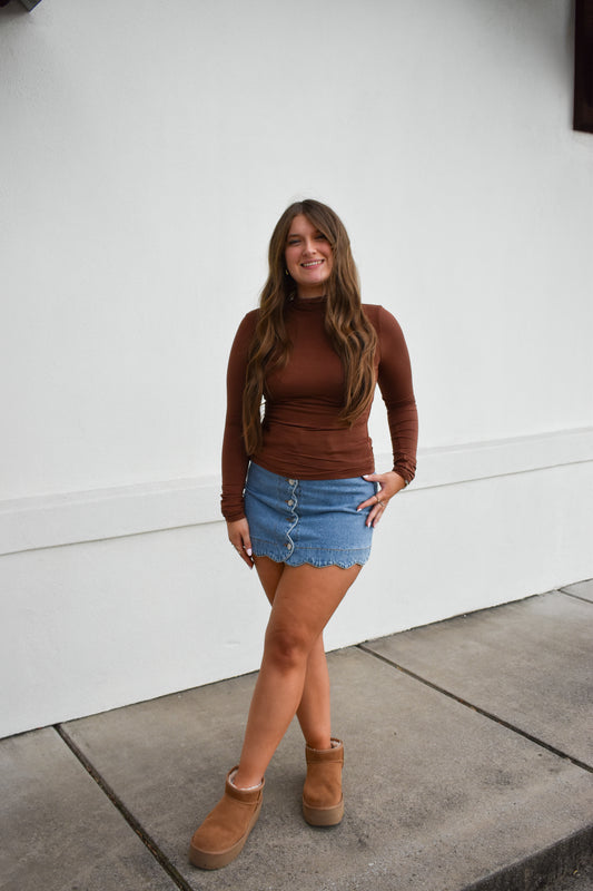 Basic Long Sleeve Turtle Neck: Brown