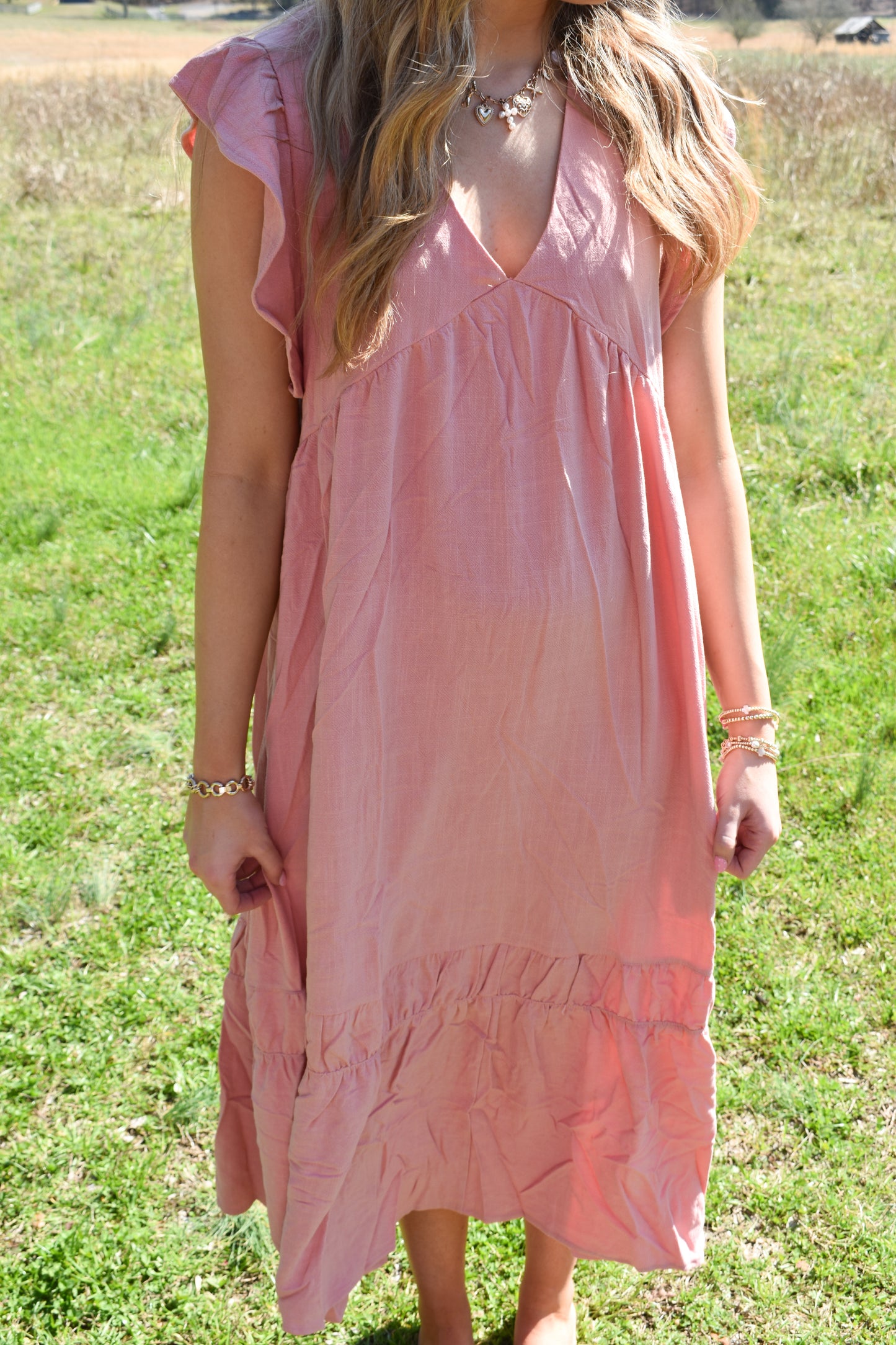 Blush Ruffle Midi Dress