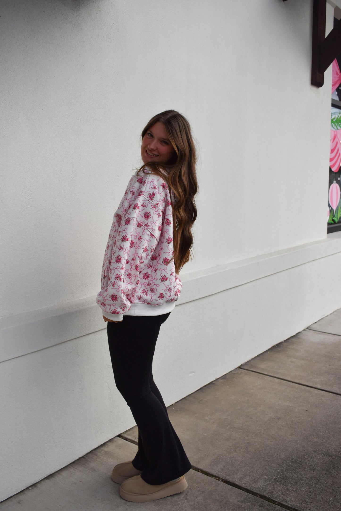 Floral Print Fleece Crew Neck
