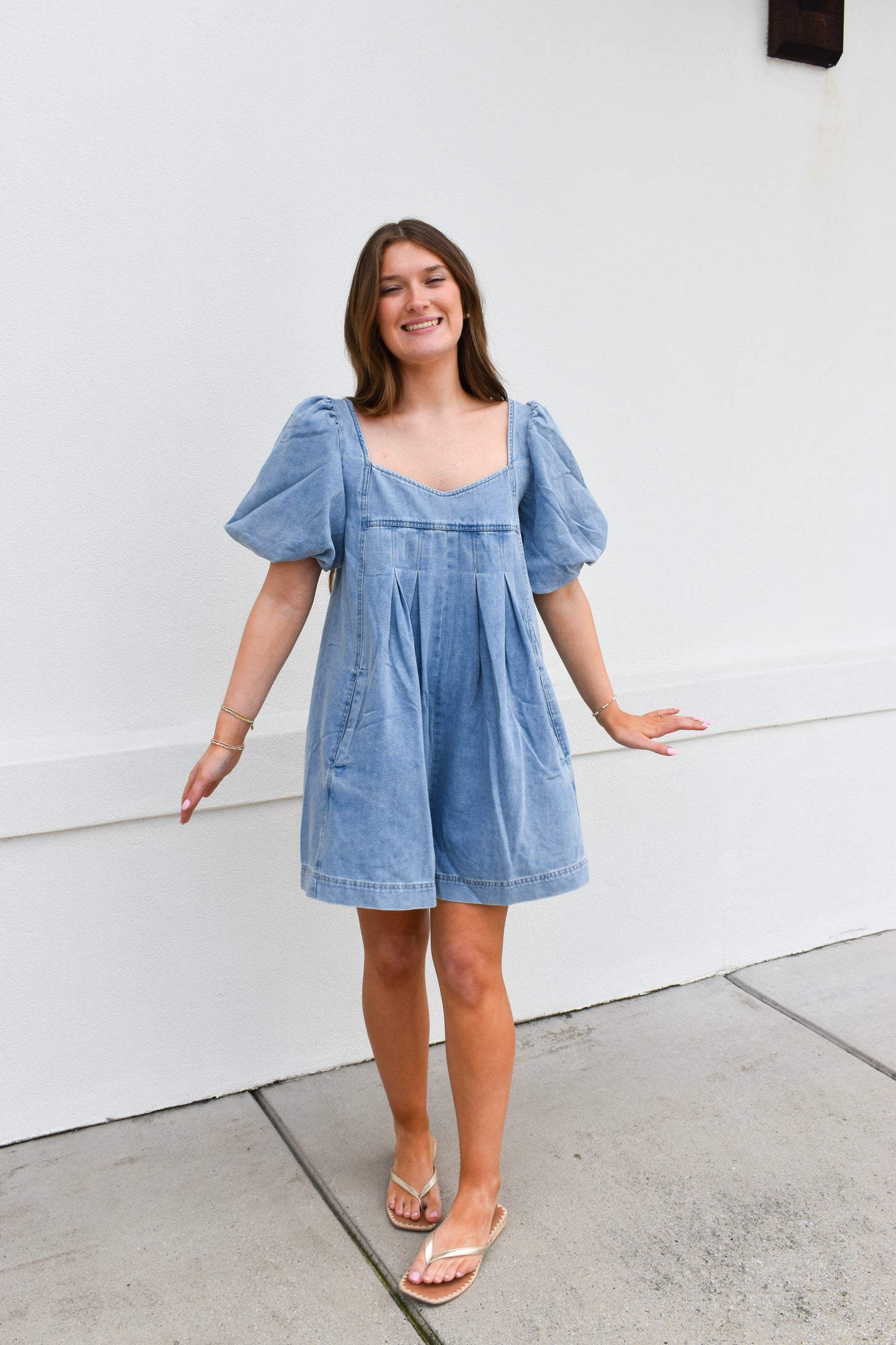 Stitch Detail Denim Bubble Romper