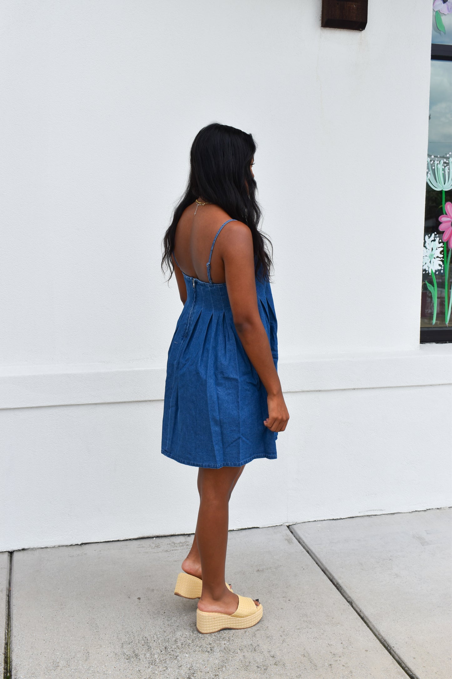 Denim Pleated Babydoll Dress