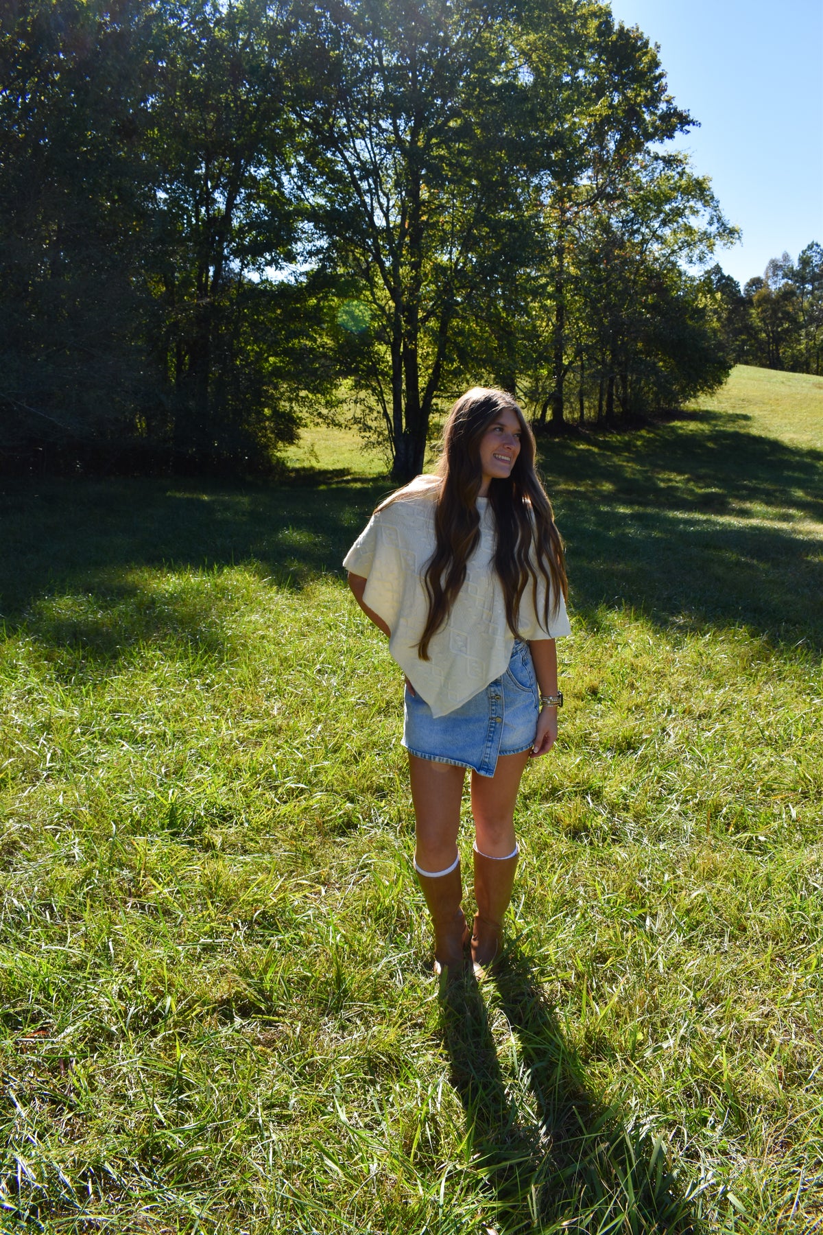 Cable Knit Poncho: White