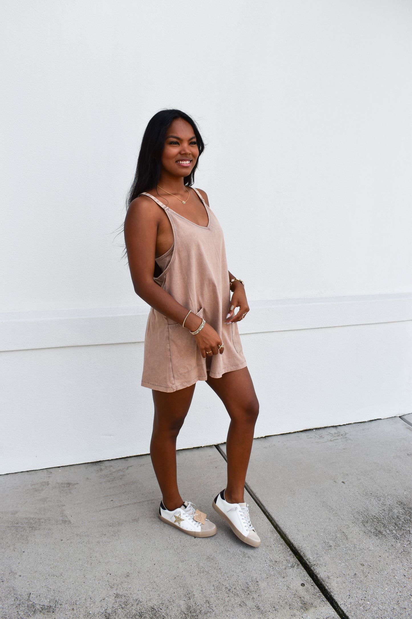 Mini Dress W/ Built in Romper Lining: Brown