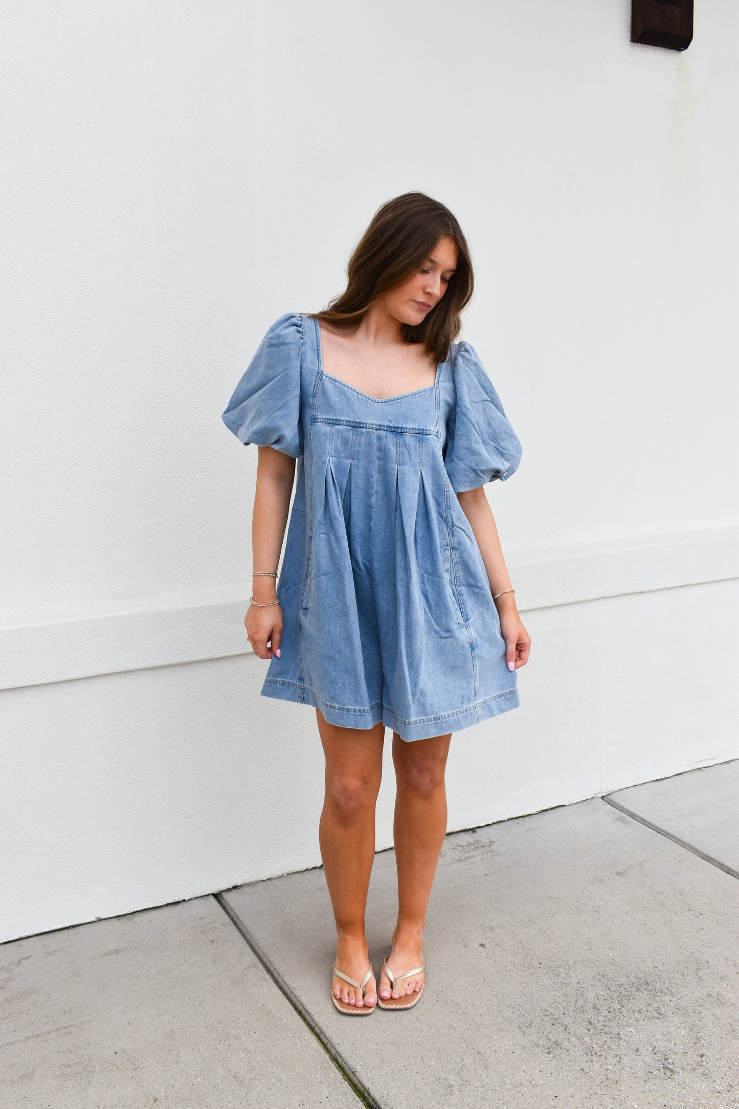 Stitch Detail Denim Bubble Romper