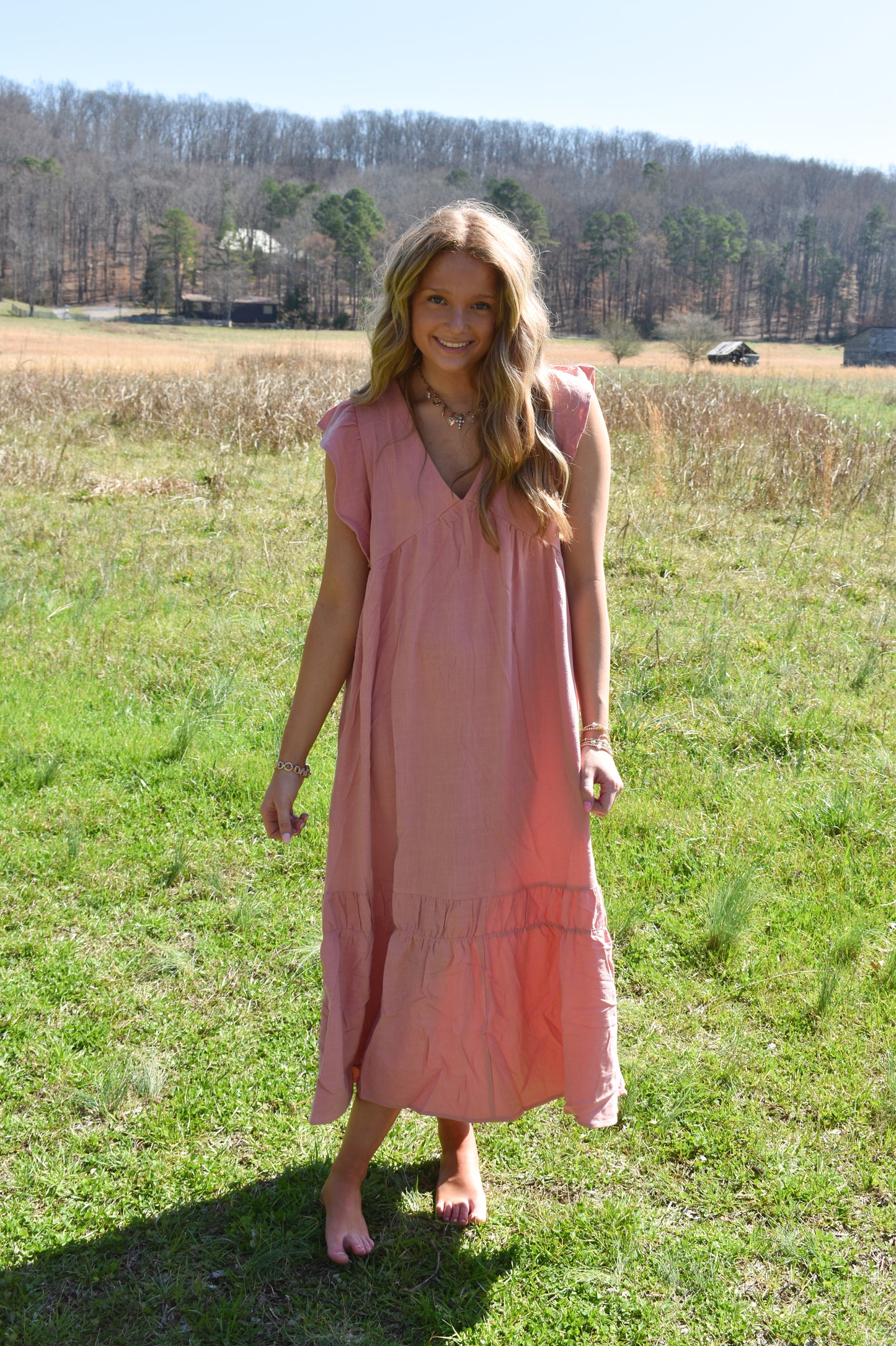 Blush Ruffle Midi Dress