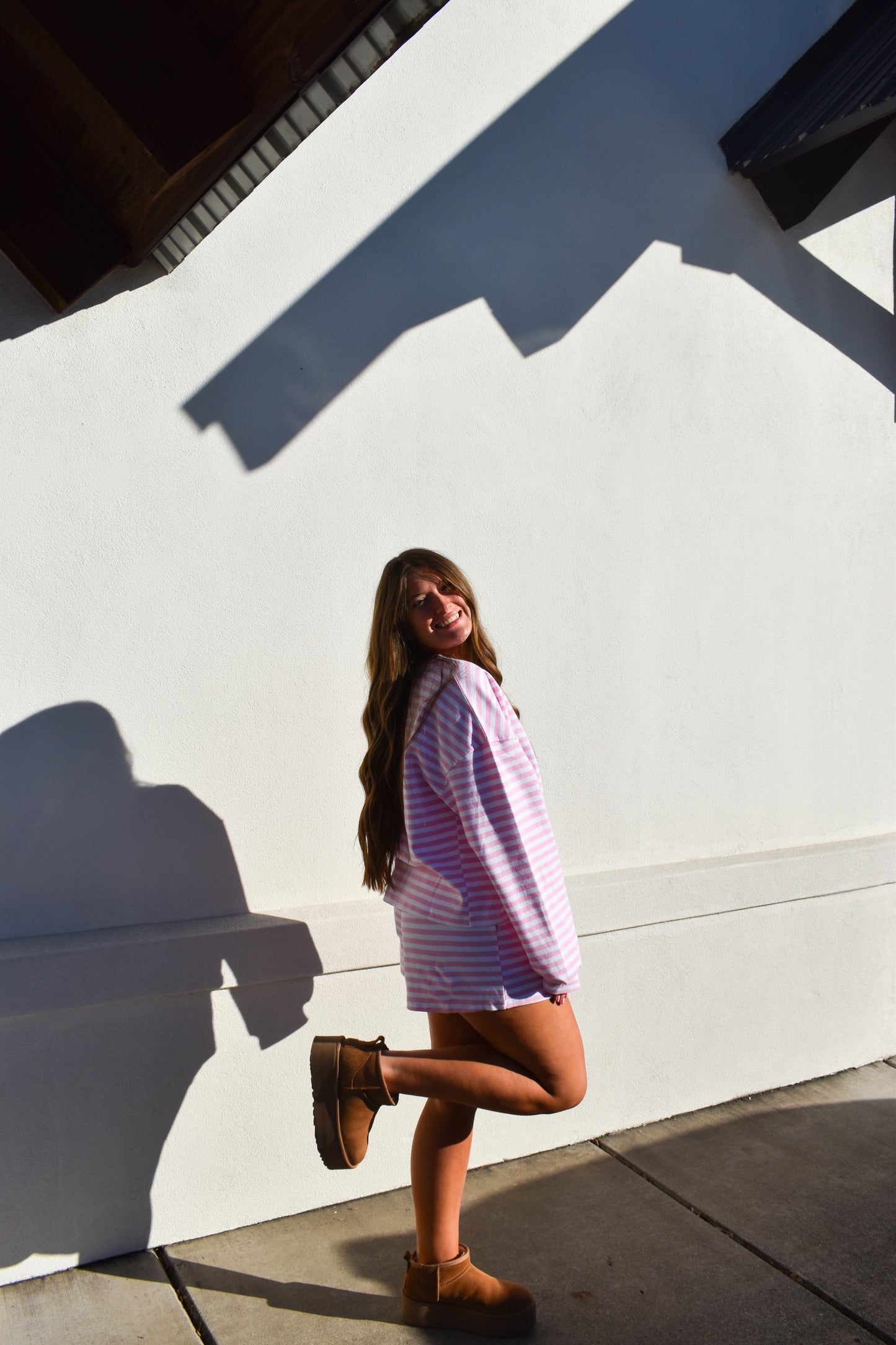 Lounge Stripe Shorts: Light Pink