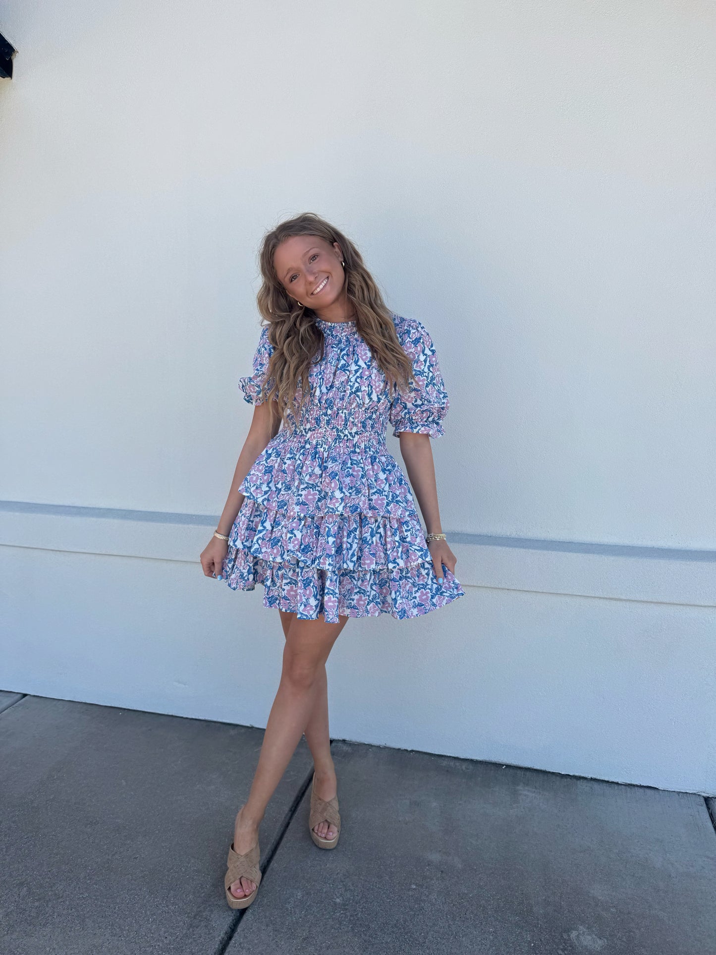 Smocked Neck and Waist Tiered Dress