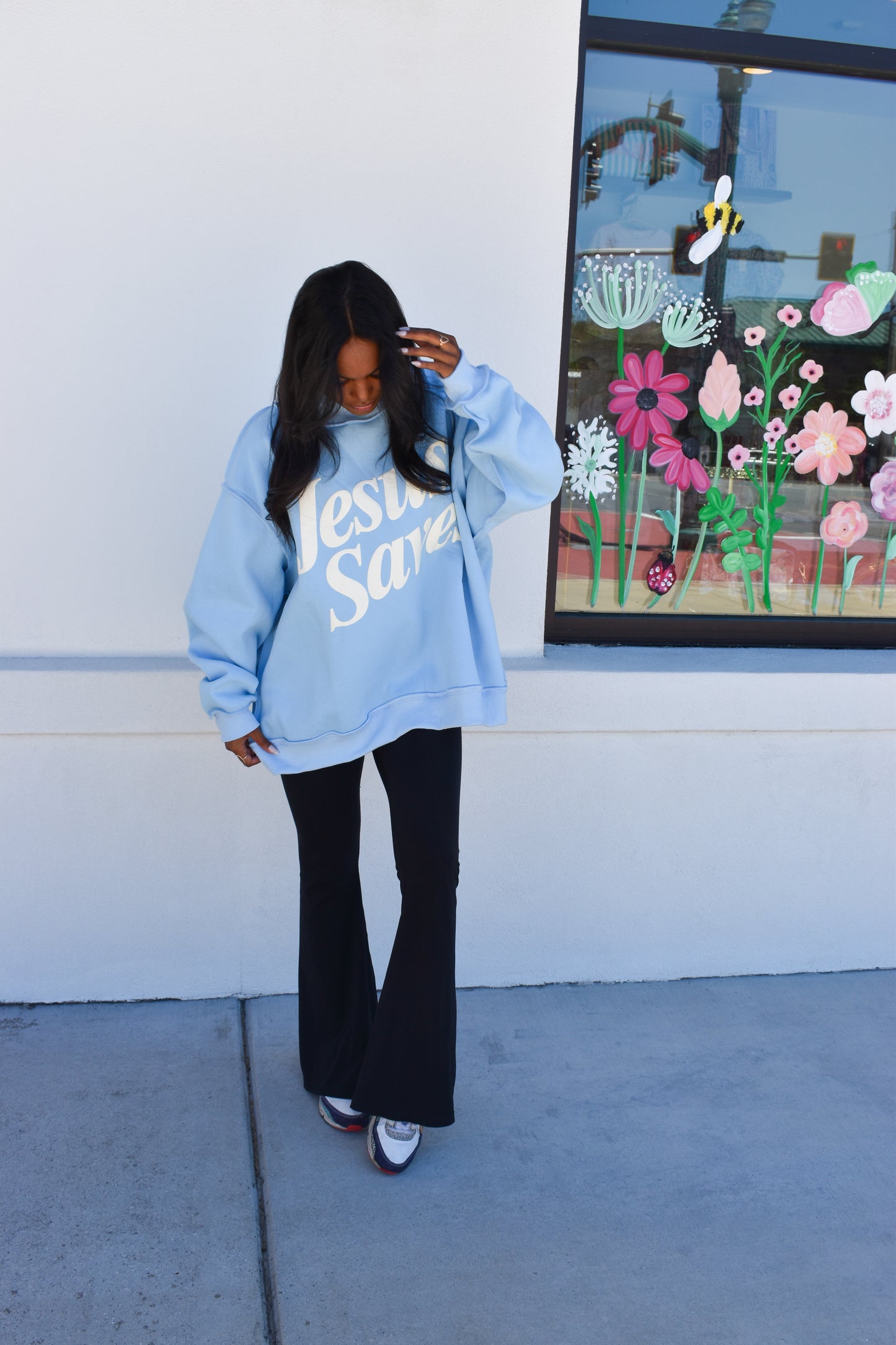 Jesus Saves Puff Letter Mockneck