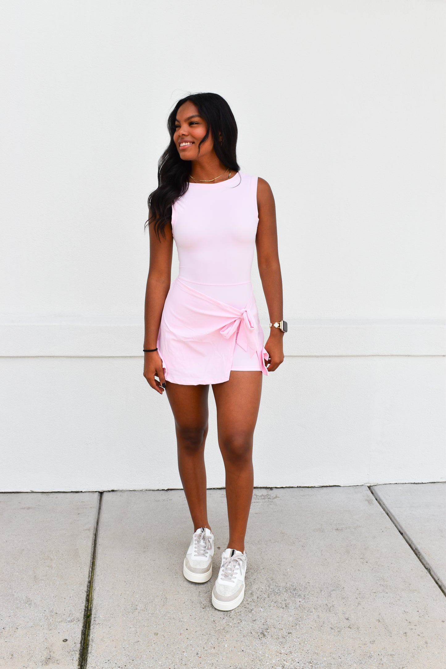 Athletic Wrap Tie Dress: Light Pink