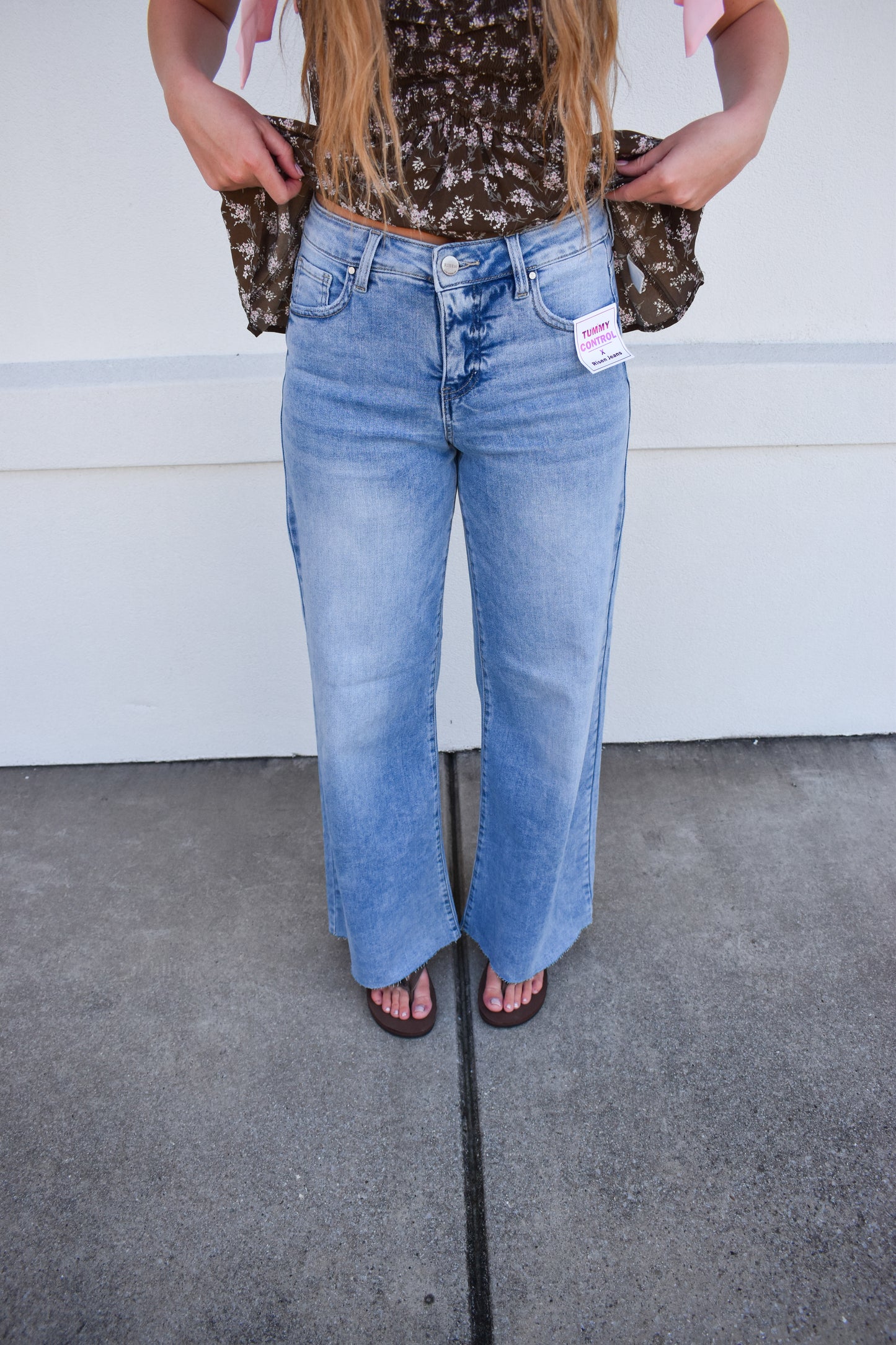 Risen Tummy Control High Rise Ankle Pallazo Jeans