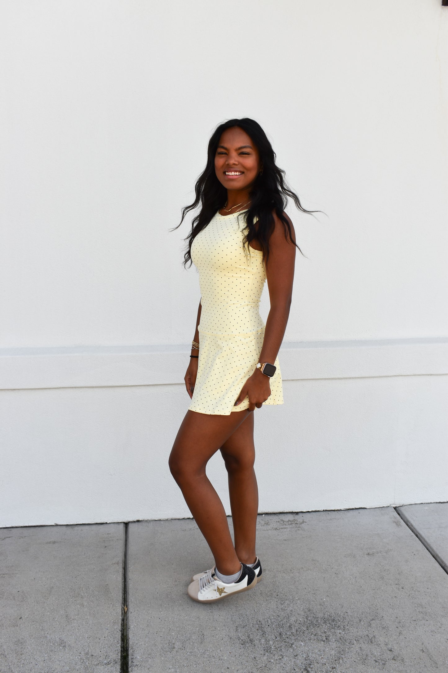 Polka Dot Print A-Line Mini Dress with Drop Waist