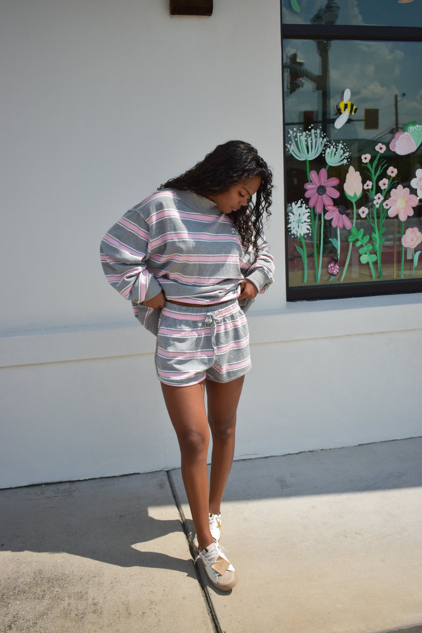 Stripe Print Drawstring Dolphin Shorts