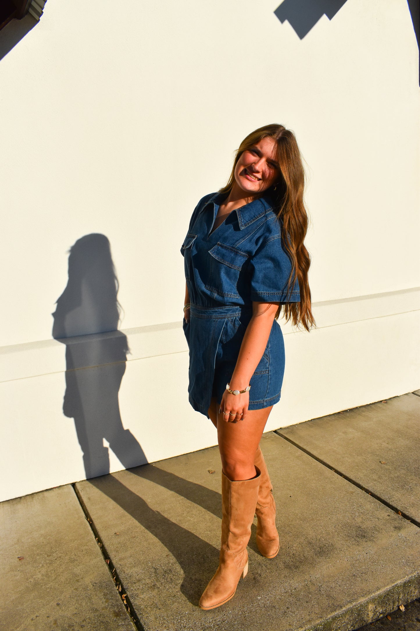 Denim Romper W/ Pockets & Wrap Detail