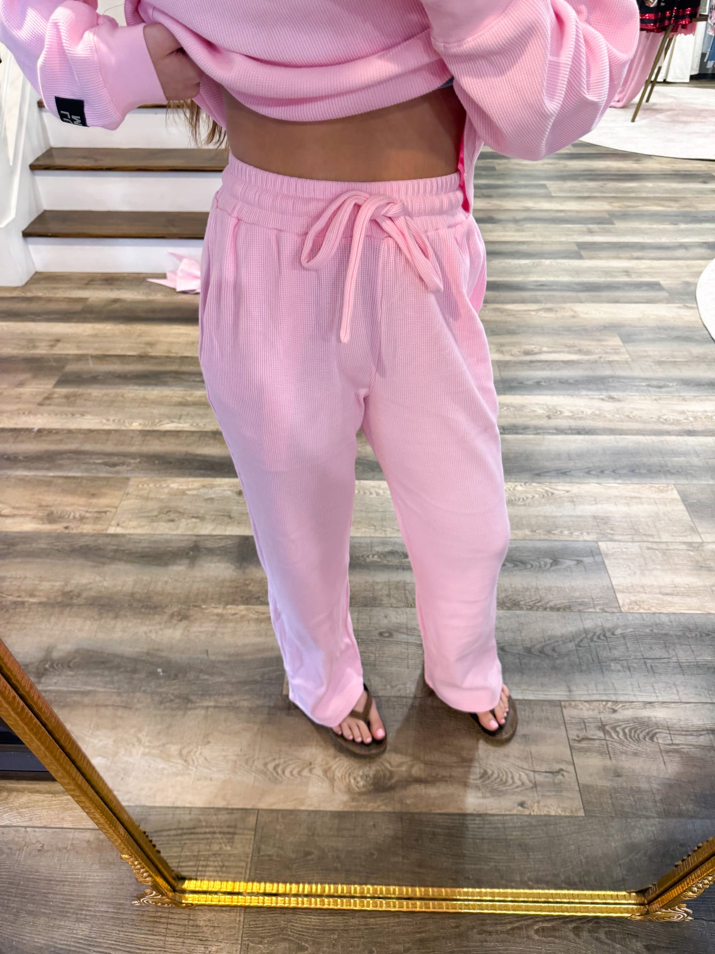 Lulu Mac Waffle Pants: Light Pink