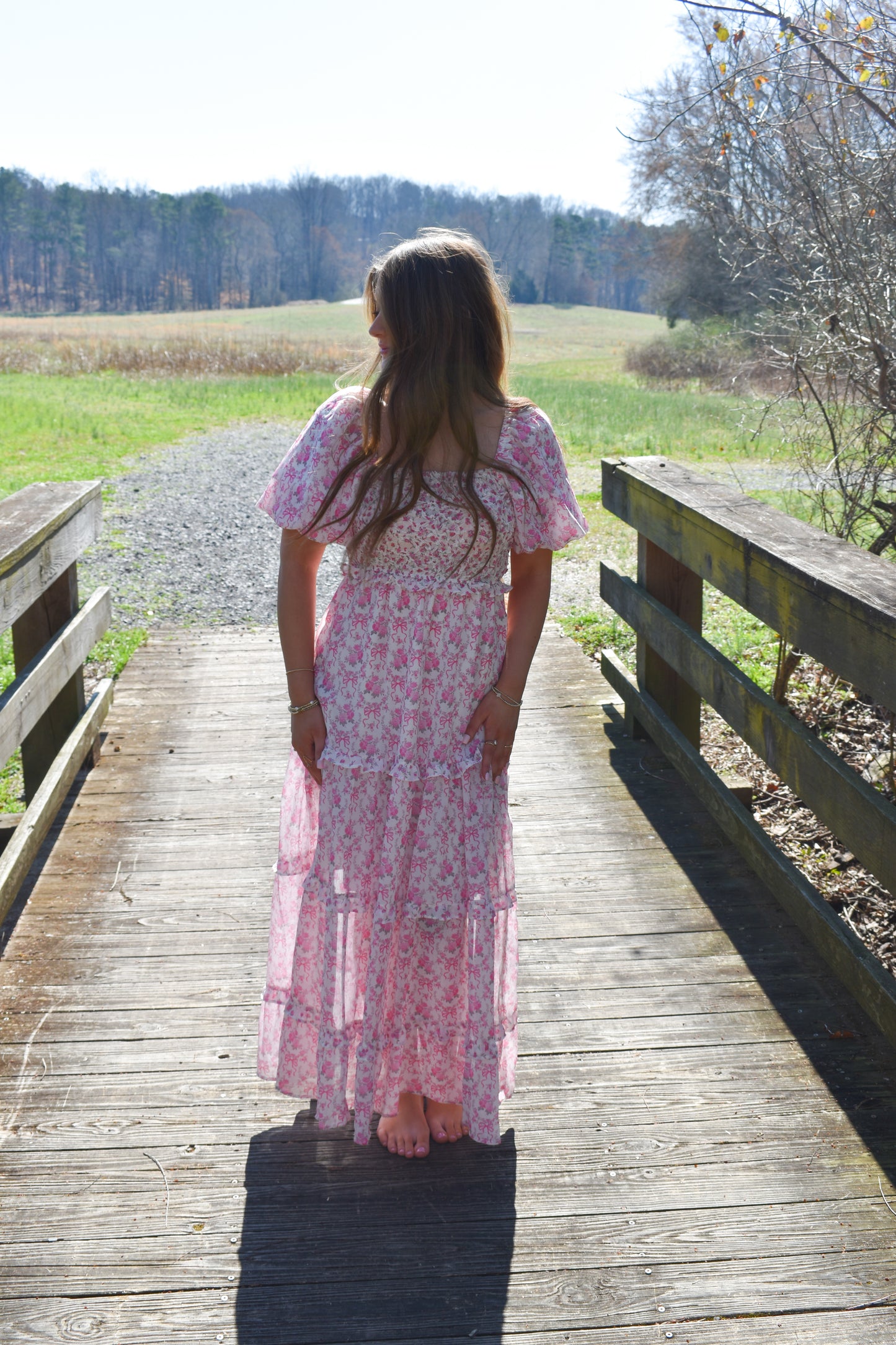 Bubble Floral Bow Maxi Dress
