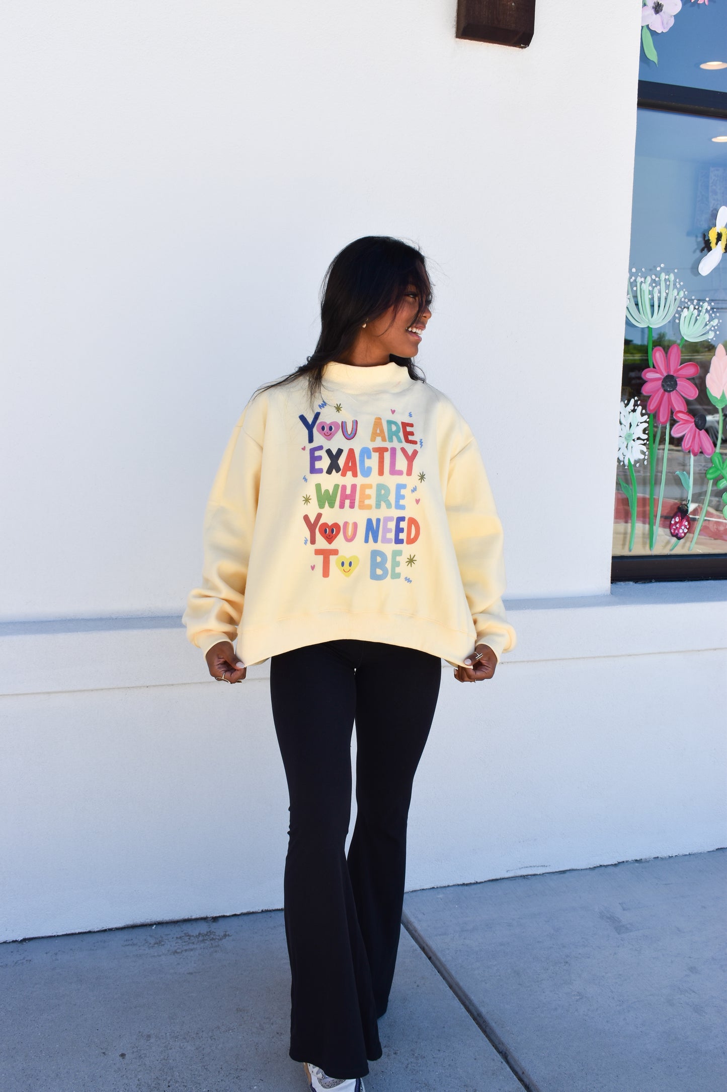 "Life is Good' Reversible Crop Mockneck