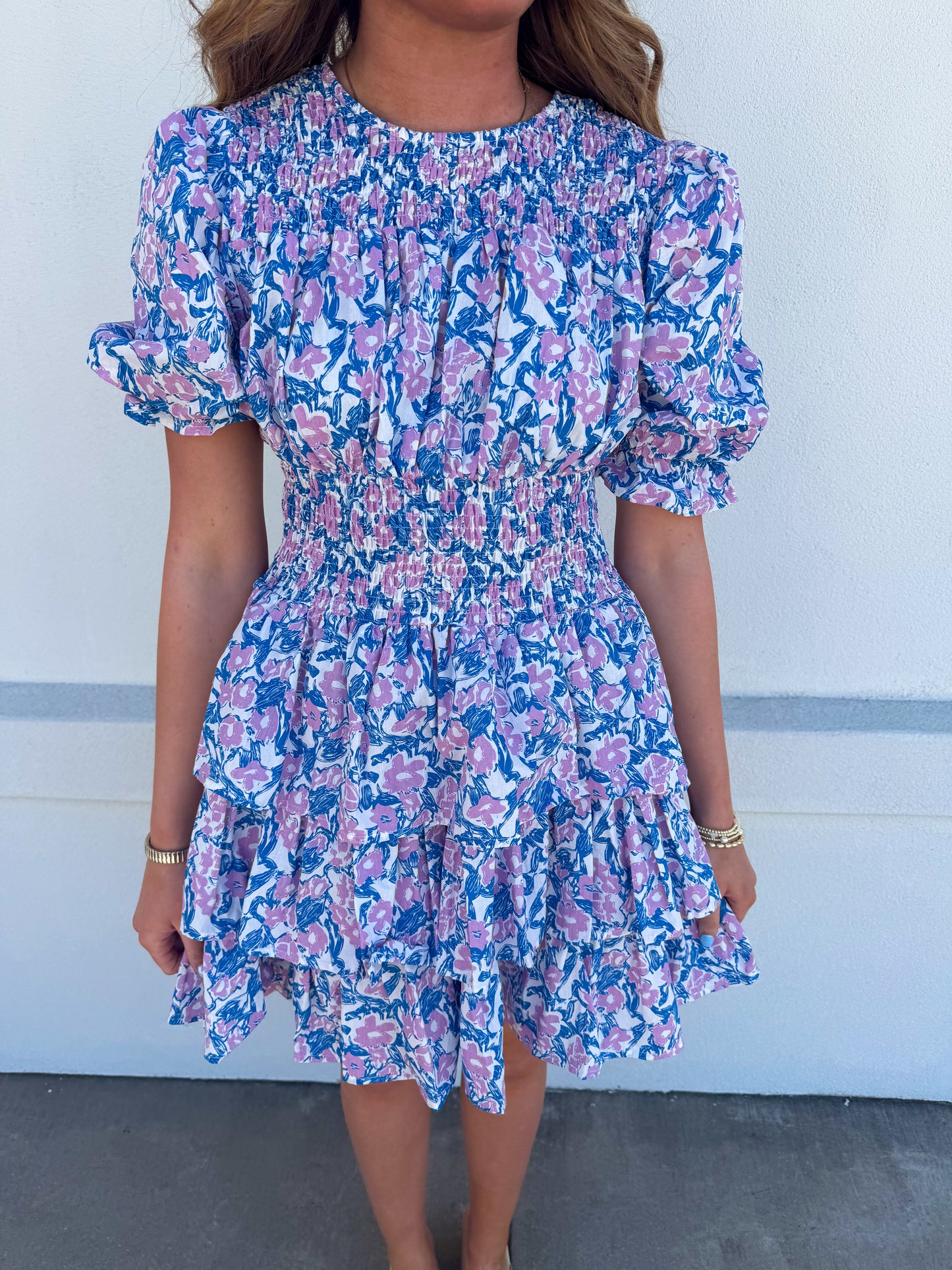 Smocked Neck and Waist Tiered Dress
