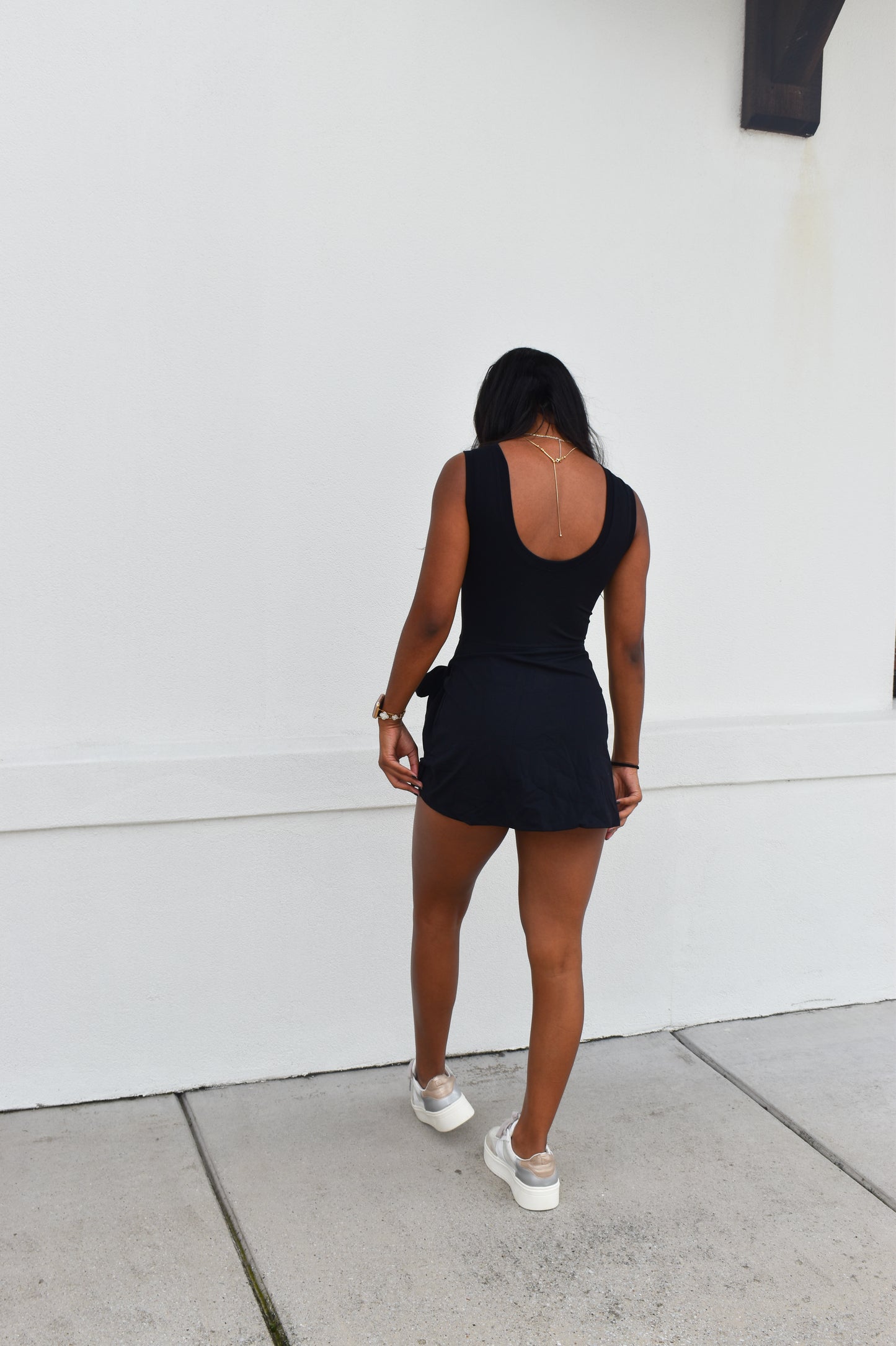 Athletic Wrap Tie Dress: Black