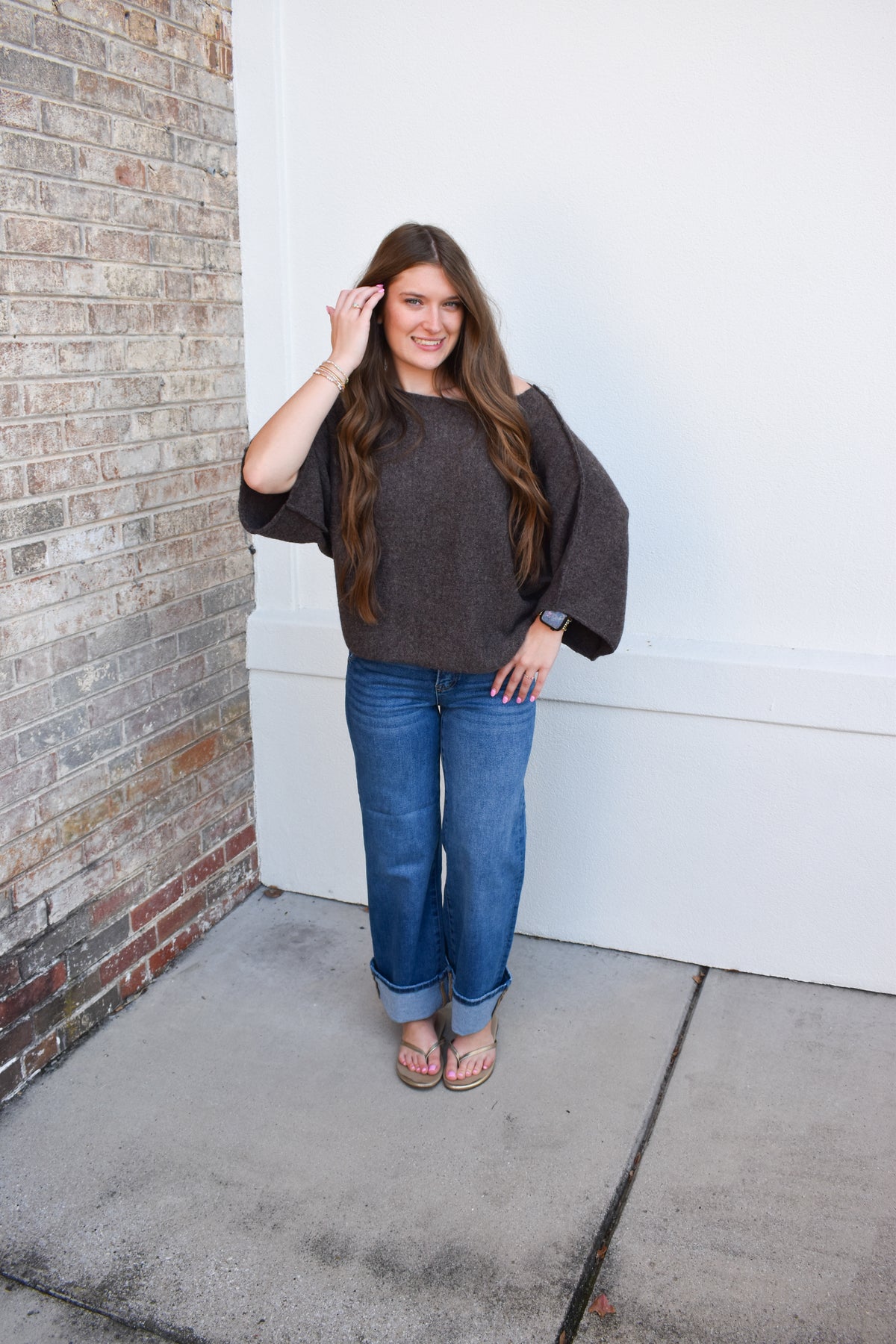 Gloria One Shoulder Knit Top: Brown