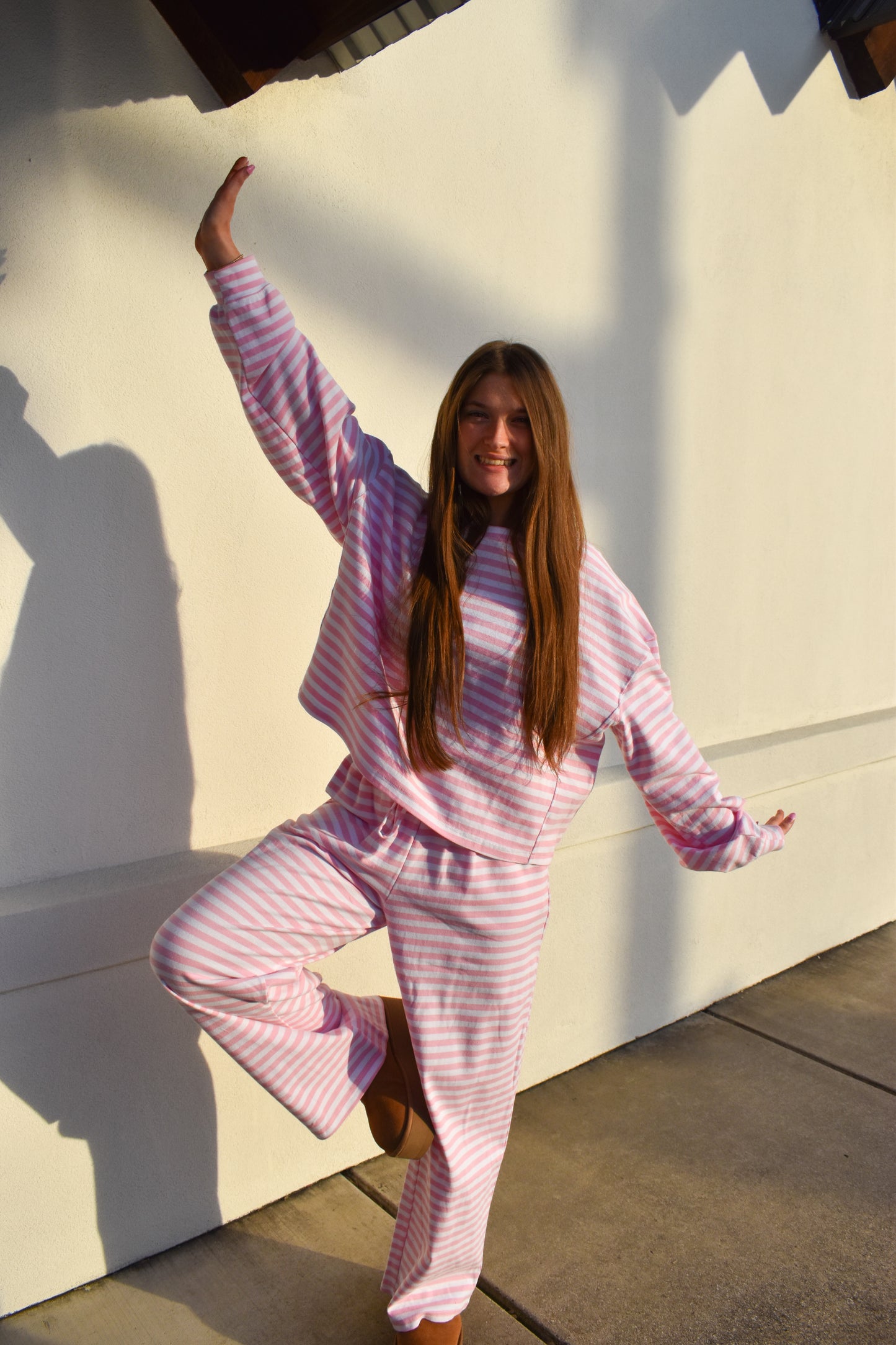 Lounge Stripe Pants: Light Pink