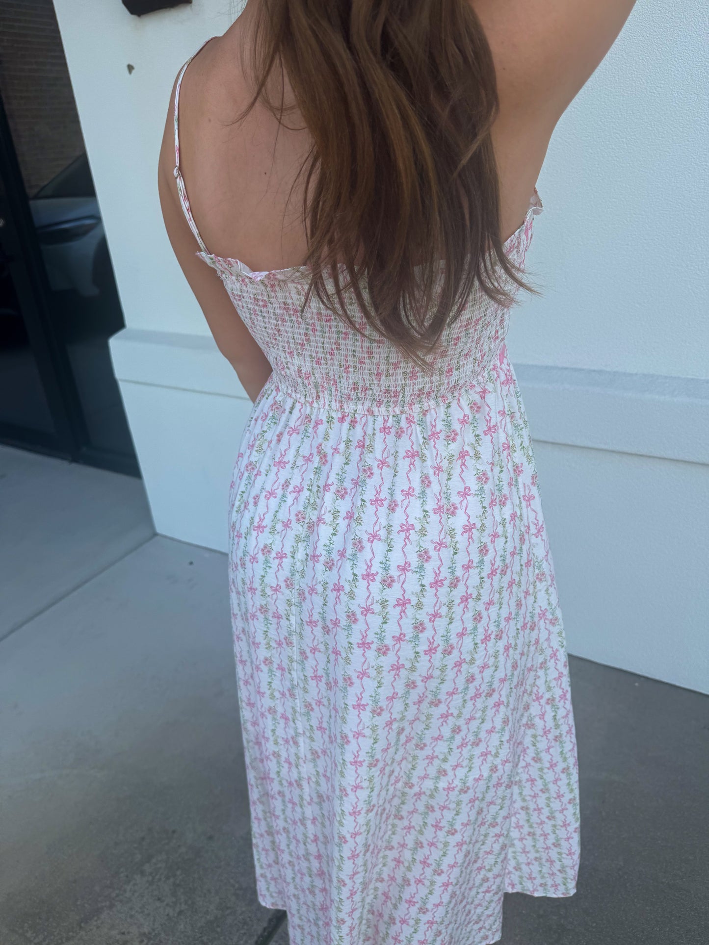 Bow Pattern Pink Detail Dress