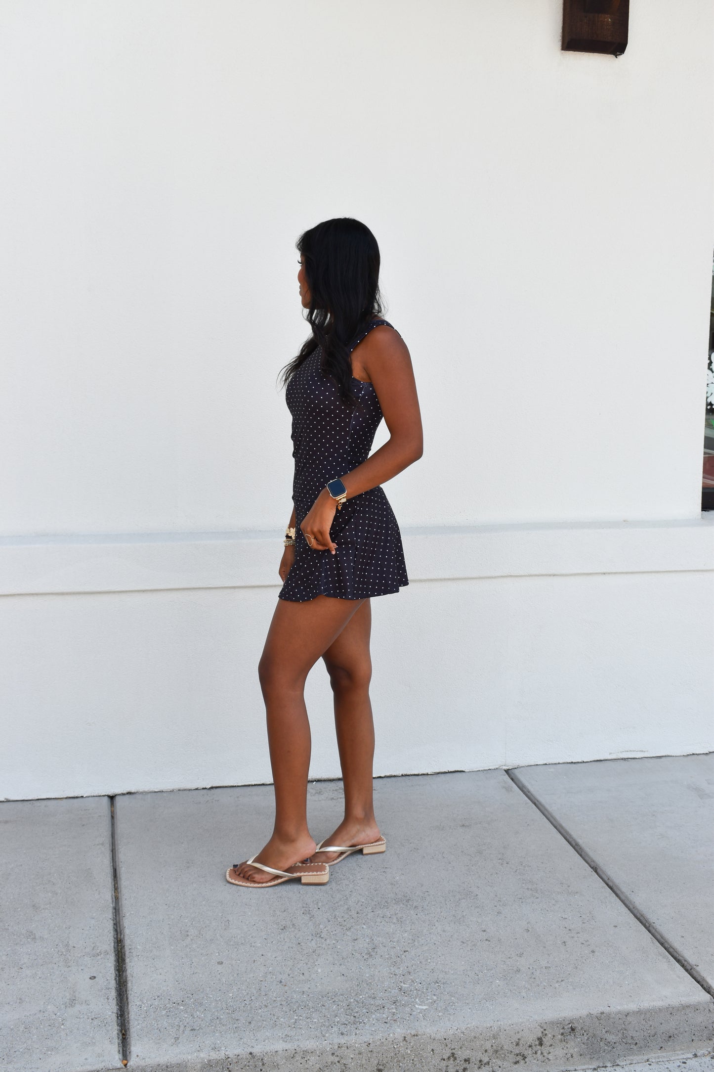 Polka Dot Print A-Line Mini Dress with Drop Waist