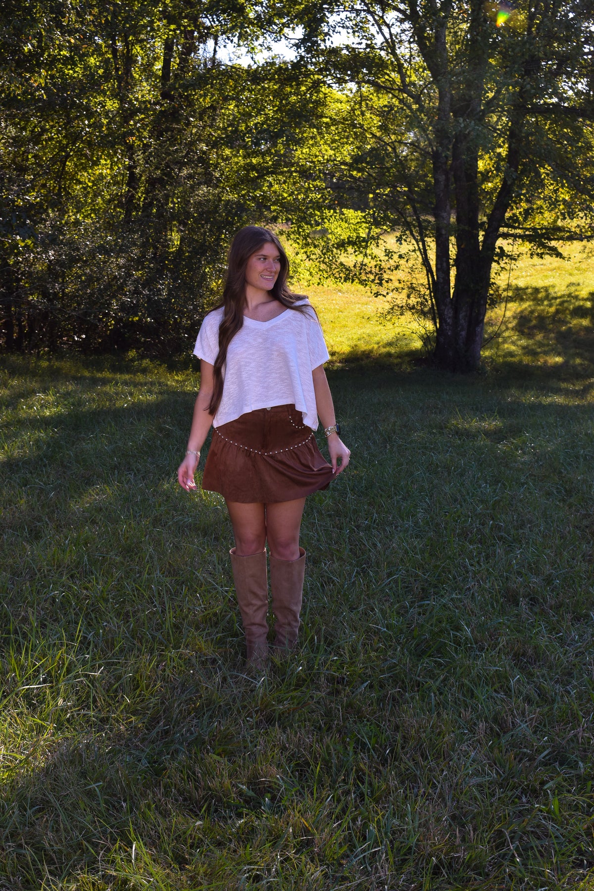 Suede Mini Skirt W/ Stud Detail