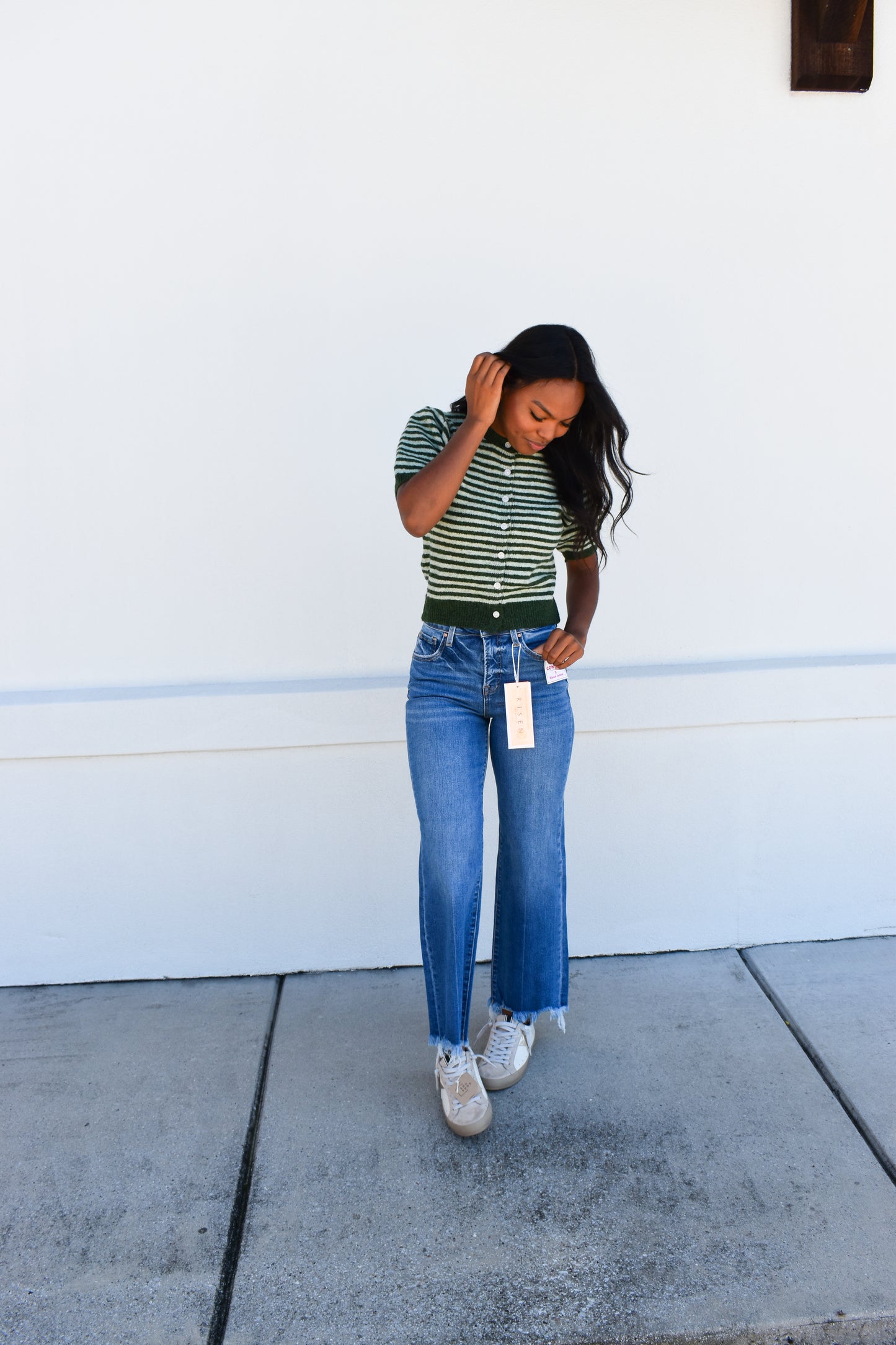 Puff Short Sleeve Stripe Cardi