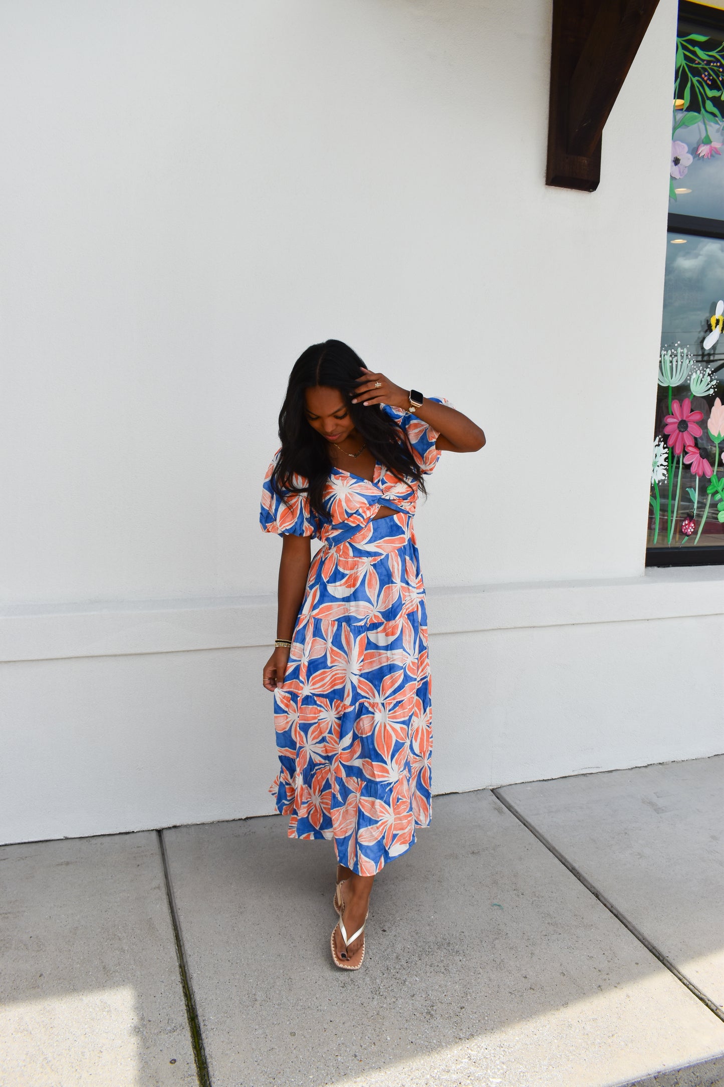 Blue/Orange Floral Maxi Dress