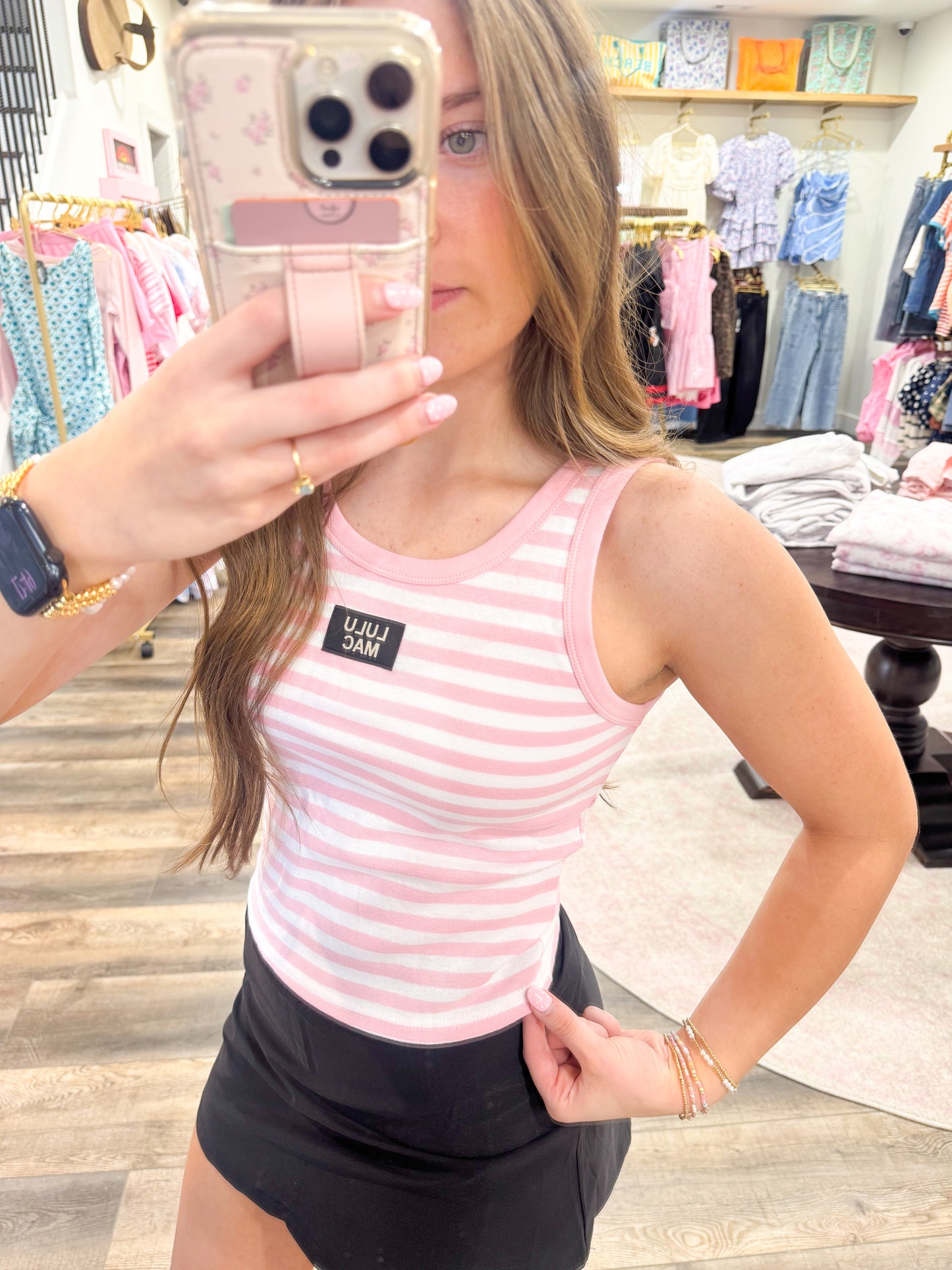Lulu Mac Stripe Tank Top: Pink