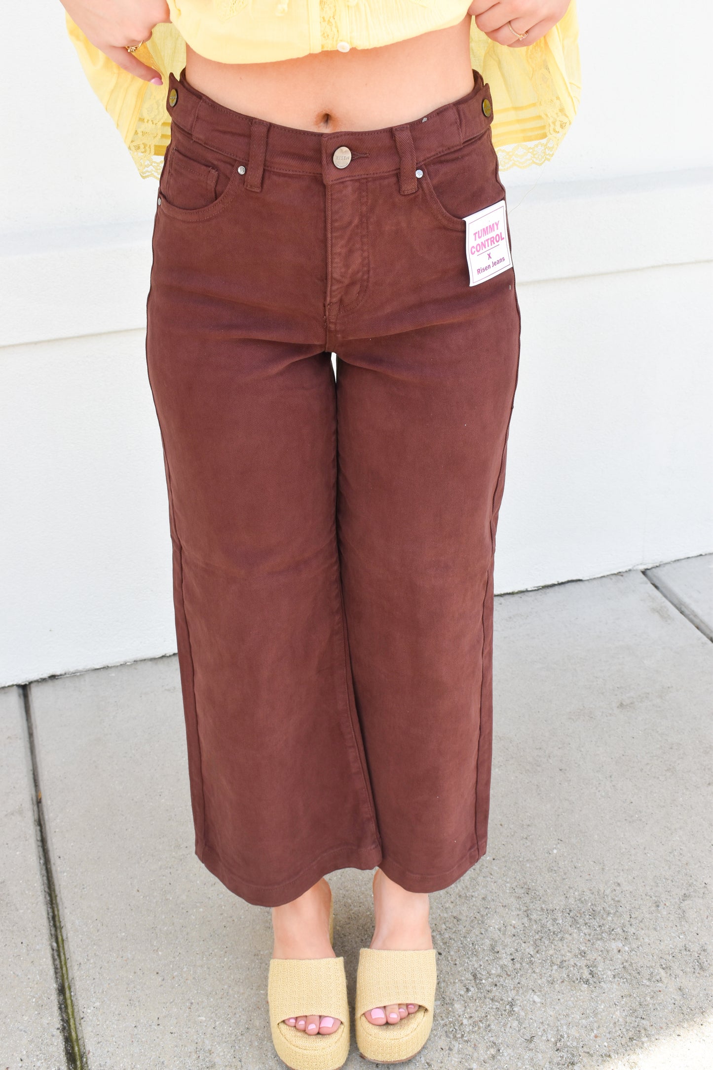Risen Adjustable Waist High Rise Pants: Chocolate