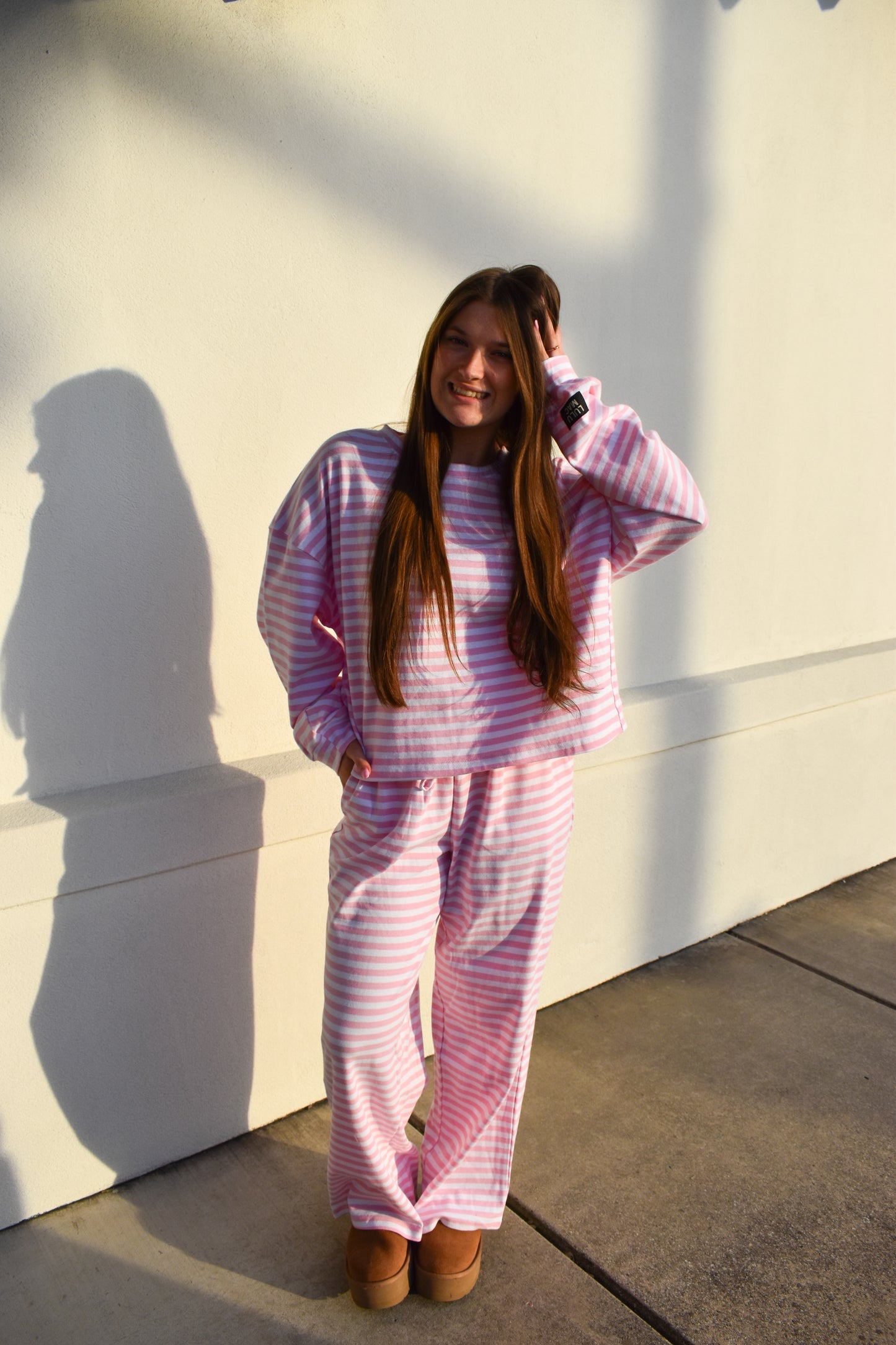 Lounge Stripe Pants: Light Pink