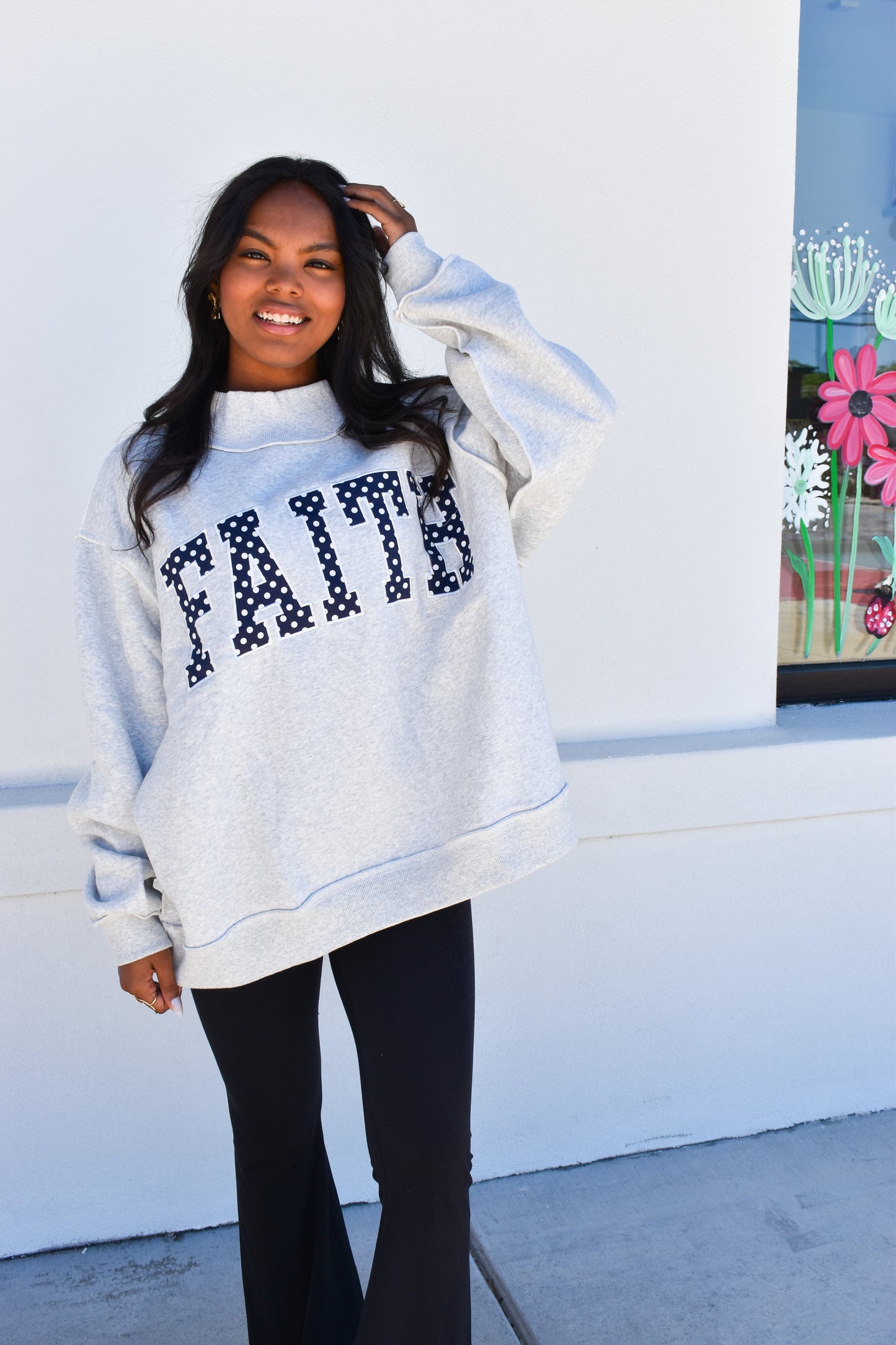 'FAITH' Embroidered Polka Dot Mockneck