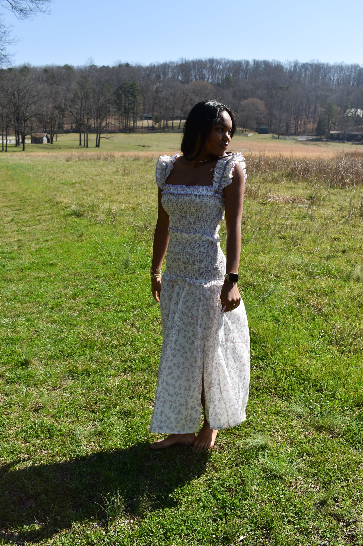 Lavender Garden Smocked Midi Dress