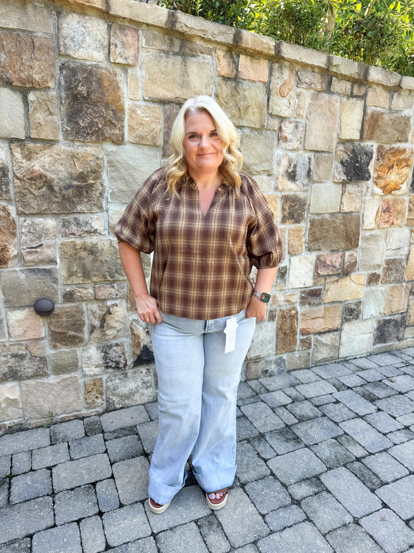 Calla Plaid Puff Sleeve Blouse